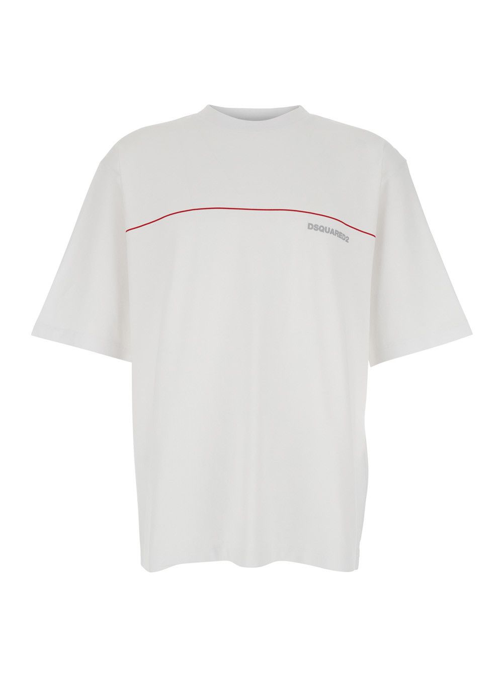 White Crewneck T-Shirt with Logo Lettering on the Front in Cotton Man