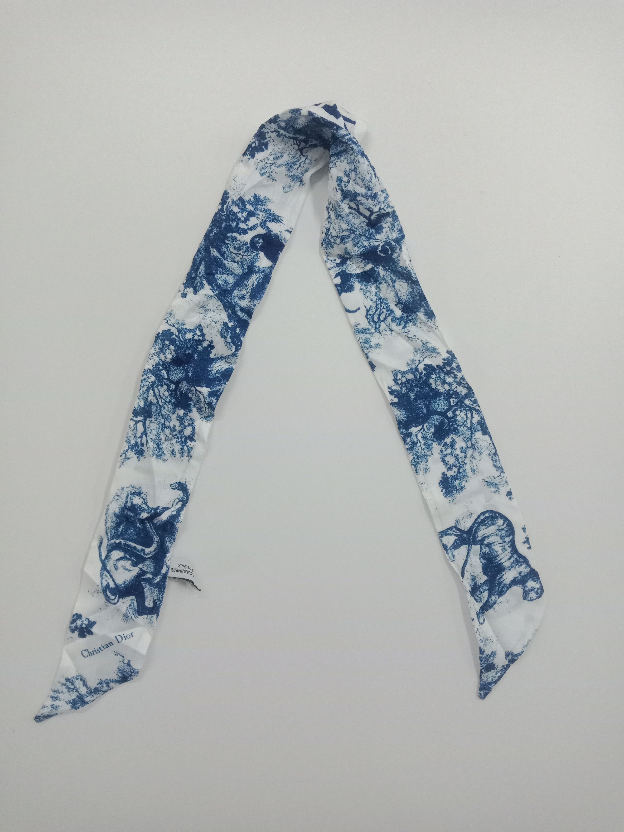 Christian Dior Monsieur Christian Dior Silk Toile De Jouy Mitzah Scarf Blue #E Size ONE SIZE - 1 Thumbnail
