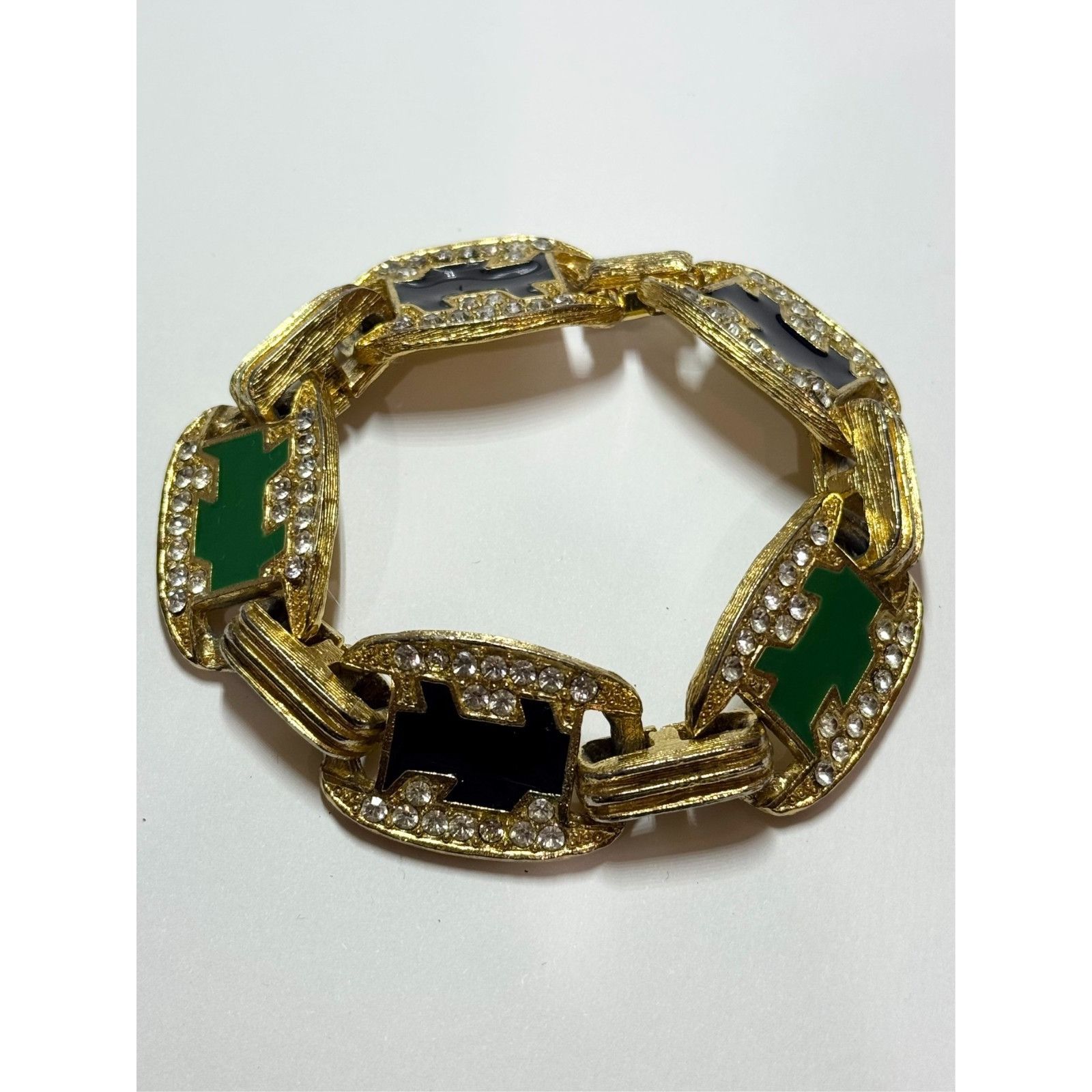 Other Vintage rhinestone enamel brushed gold panel bracelet Size ONE SIZE - 4 Thumbnail