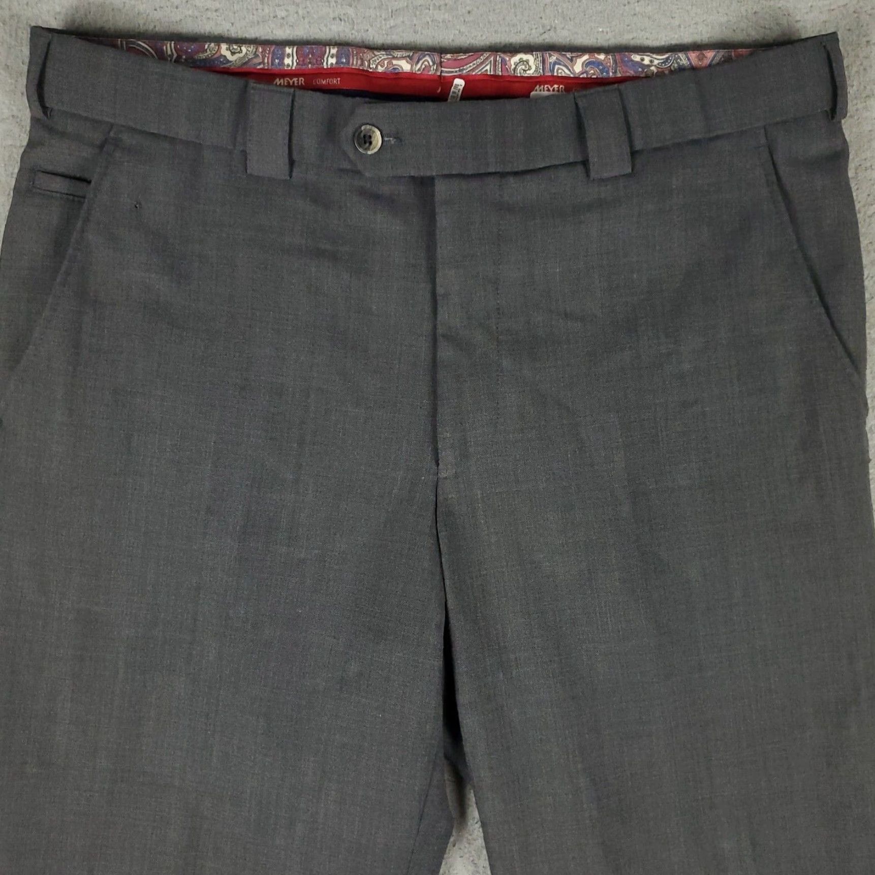 Vintage Meyer Chino Pants Mens 34x30 Gray Flat Front Unhemmed Dress Trousers Regular Fit Size US 34 / EU 50 - 2 Thumbnail