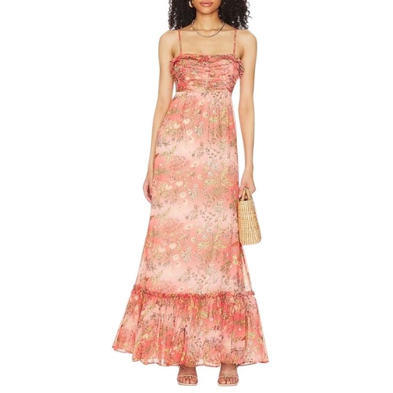Other By TiMo Smocked Maxi Dress Floral Chiffon Ruffle Orange M Size M / US 6-8 / IT 42-44 - 1 Thumbnail