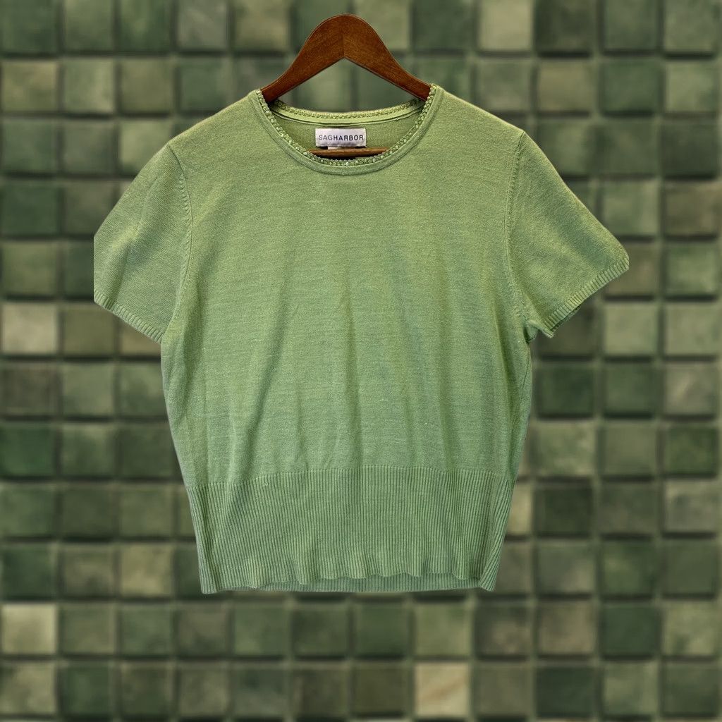 Vintage Sag Harbor Womens XL Green Knit Short Sleeve T-Shirt NWT Size 40" / US 18 - 1 Thumbnail