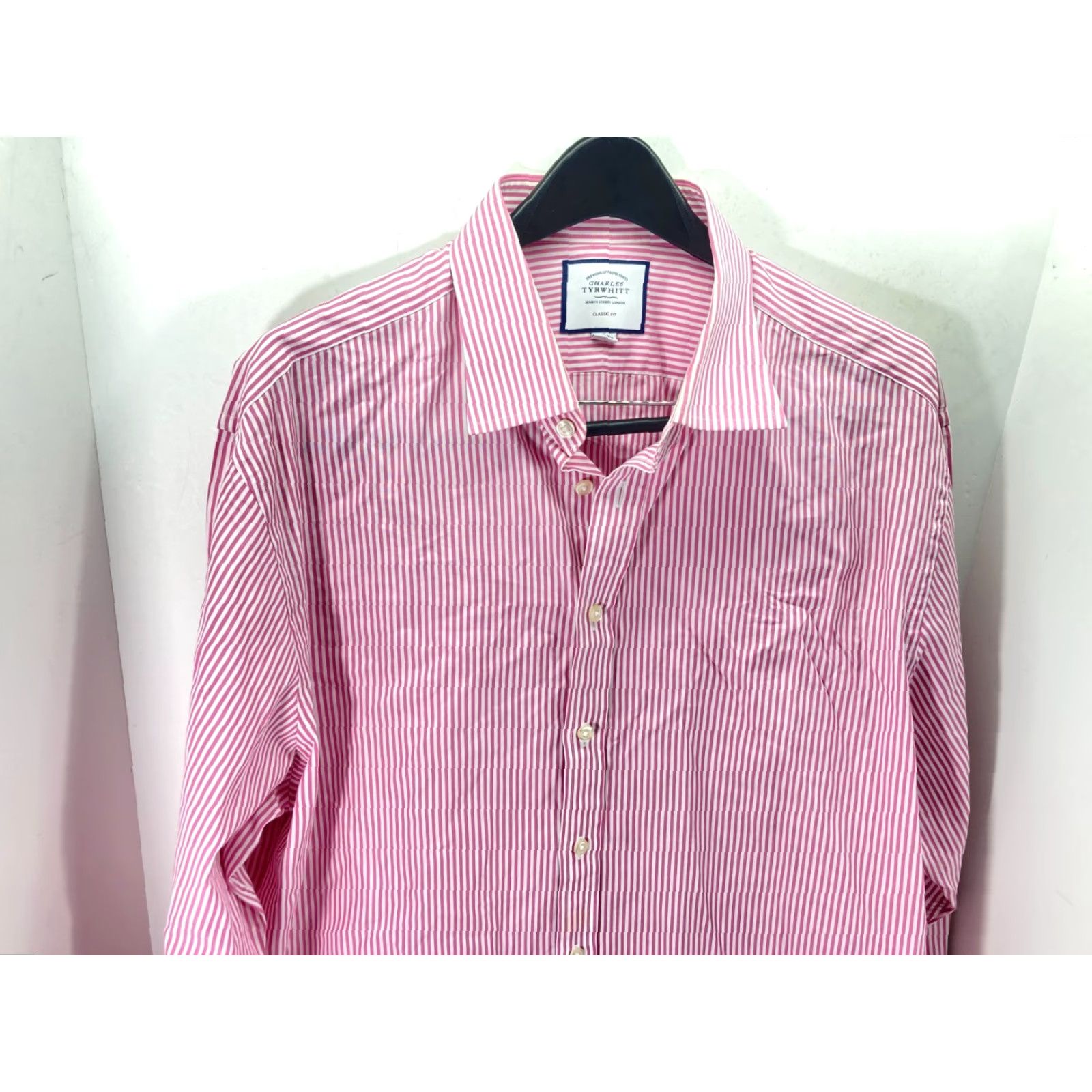 Charles Tyrwhitt Charles Tyrwhitt Dress Shirt Mens XL Pink White Pinstripe Classic Fit Button Up Mens XL Pinstripe Shirt Size 46R - 4 Thumbnail