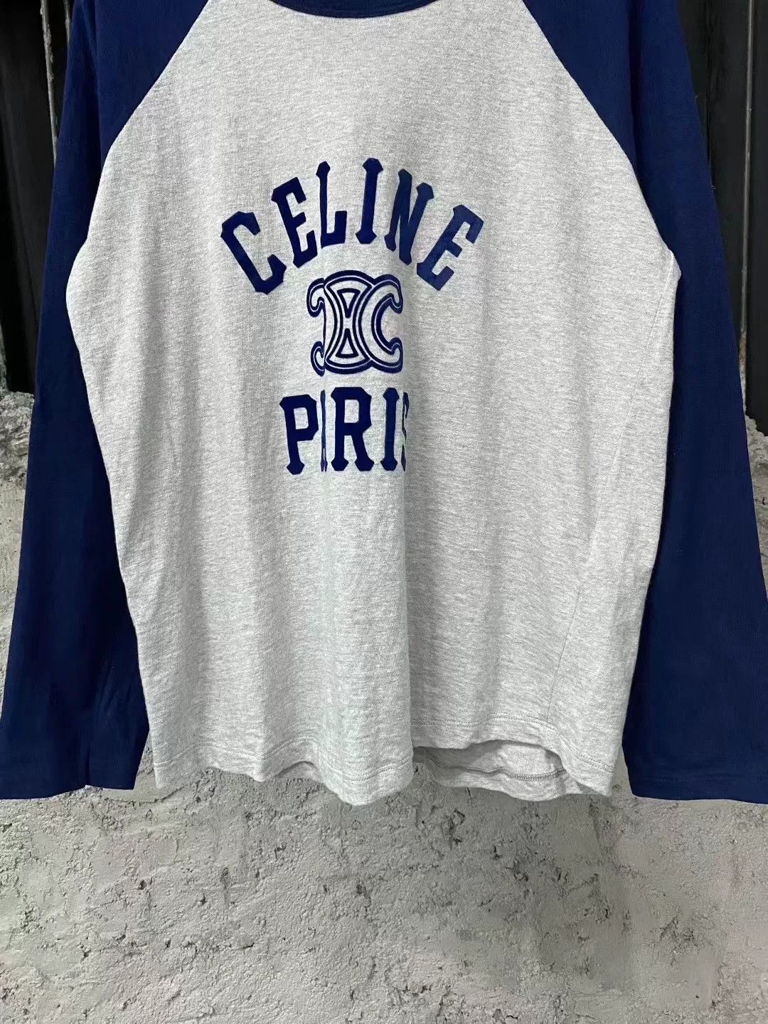 Celine Celine Blue Gray Triomphe Logo Raglan Long Sleeve Size US 26 / EU 42 - 4 Thumbnail