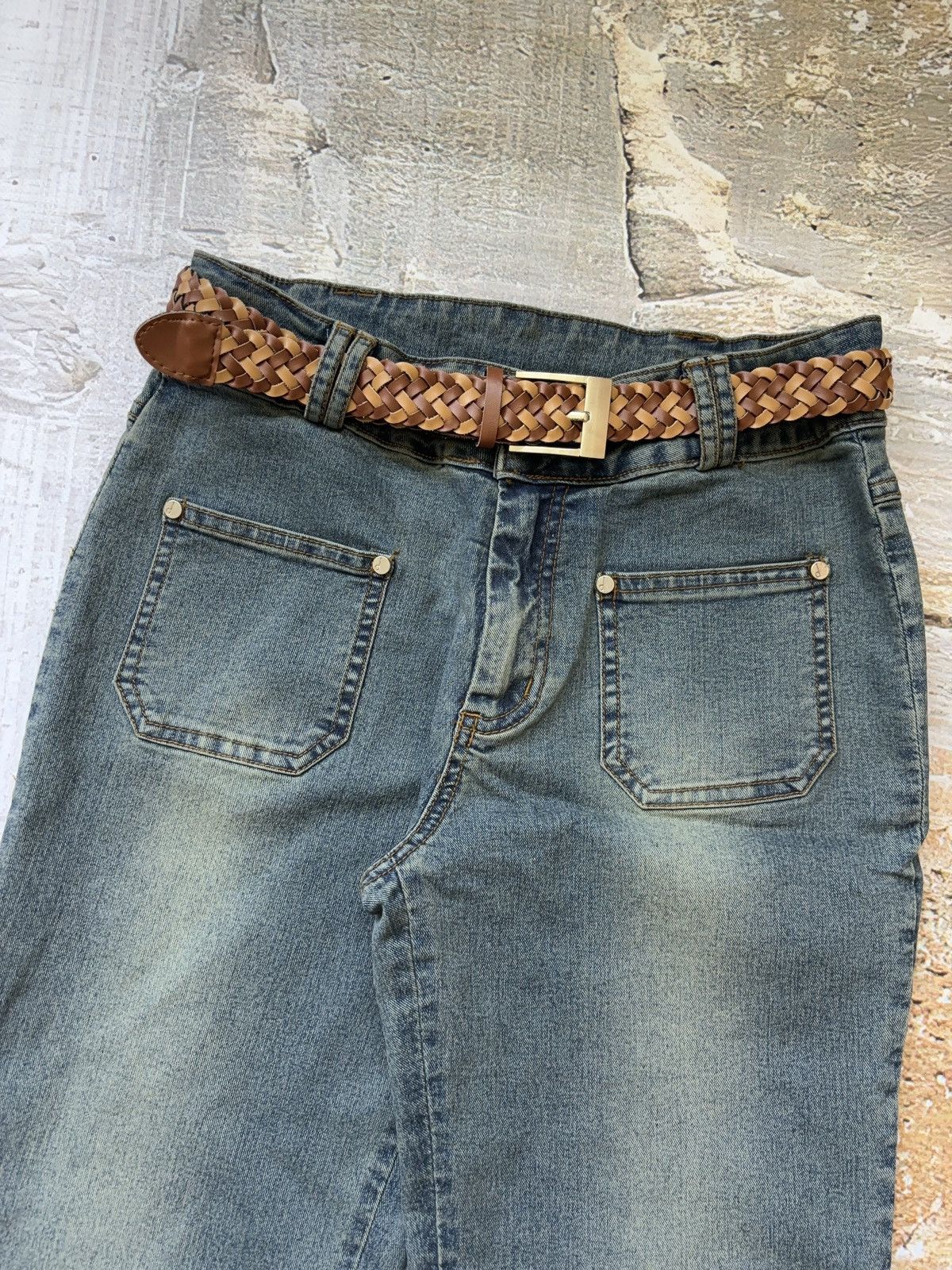 Vintage Deadstock vintage flared eyelet jeans belted pants Size 27" / US 4 / IT 40 - 4 Thumbnail