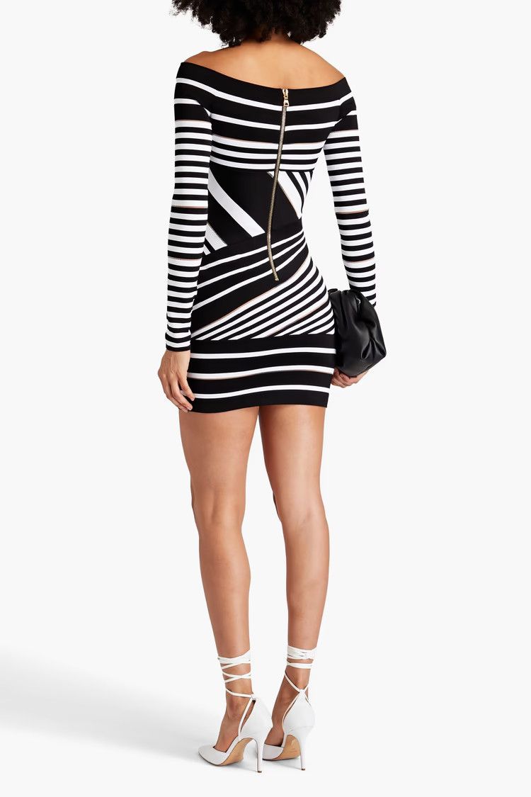 Balmain o1y0525 Mini Dress in Black/White Size XS / US 0-2 / IT 36-38 - 3 Thumbnail