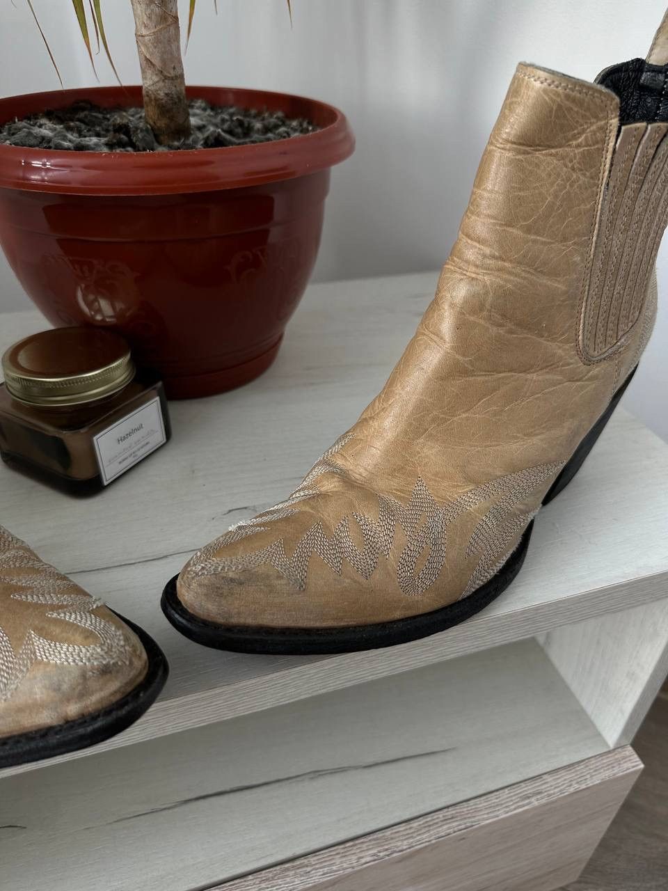 Japanese Brand × Leather × Vintage Vintage Cowboy Beige Western Leather Women’s Boots Size US 8 / IT 38 - 5 Thumbnail