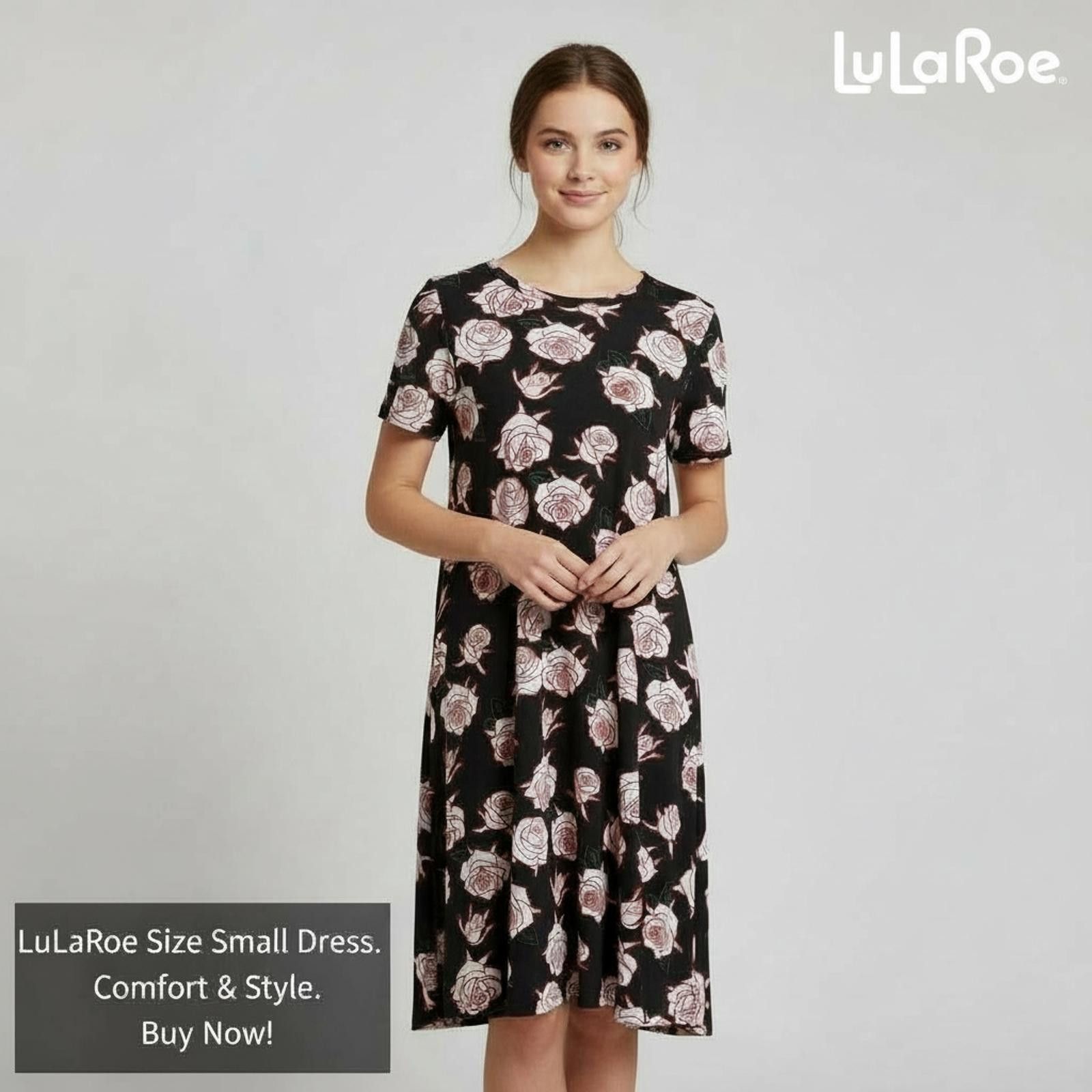 Other LuLaRoe Women's Midi Dress Size Small Black with Pink Rose Size S / US 4 / IT 40 - 1 Thumbnail
