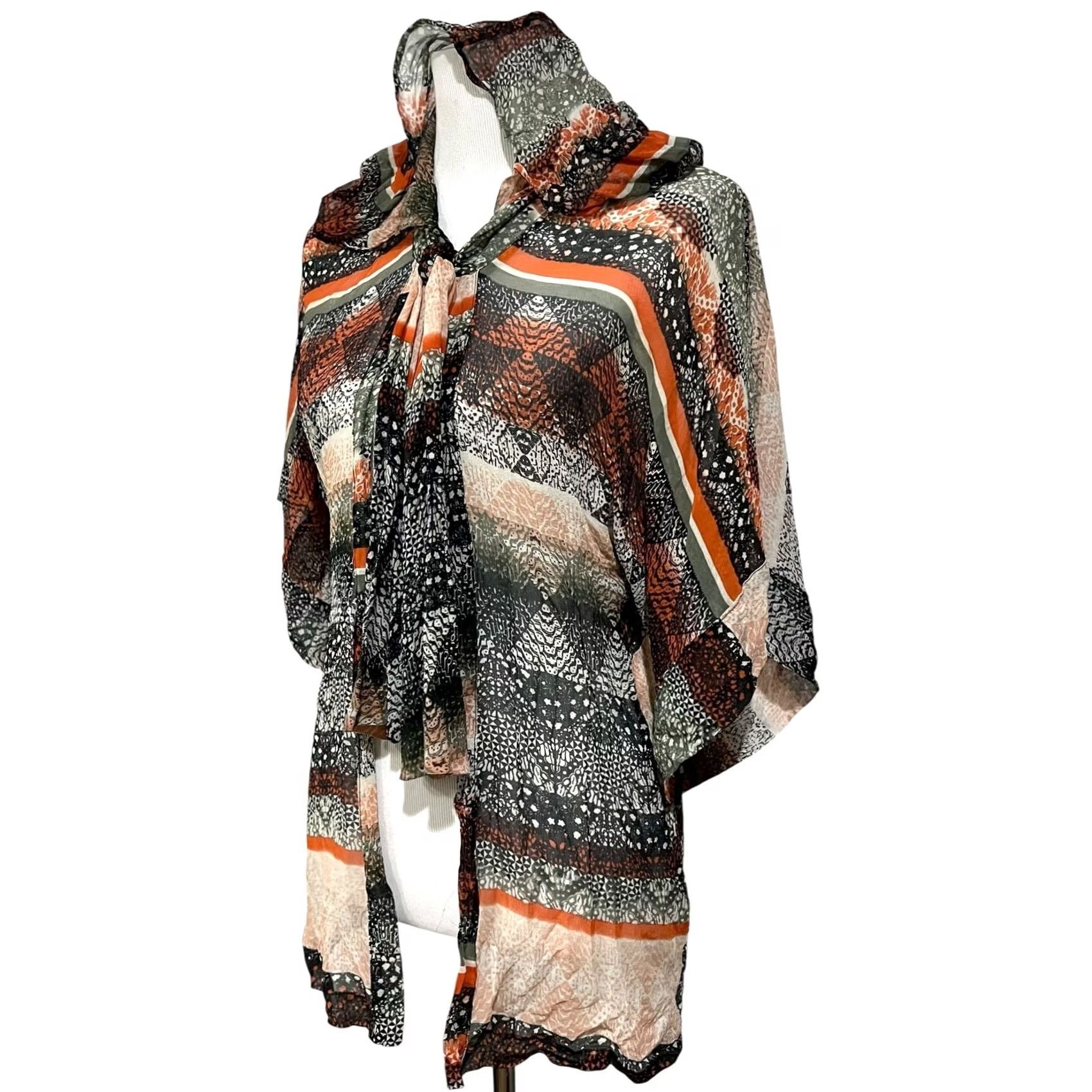 Anthropologie Daughters of the Revolution Anthropologie Blouse Shirt Silk 100% Sheer Top Cardigan Hooded Sz L Womens Multicolor Size L / US 10 / IT 46 - 3 Thumbnail