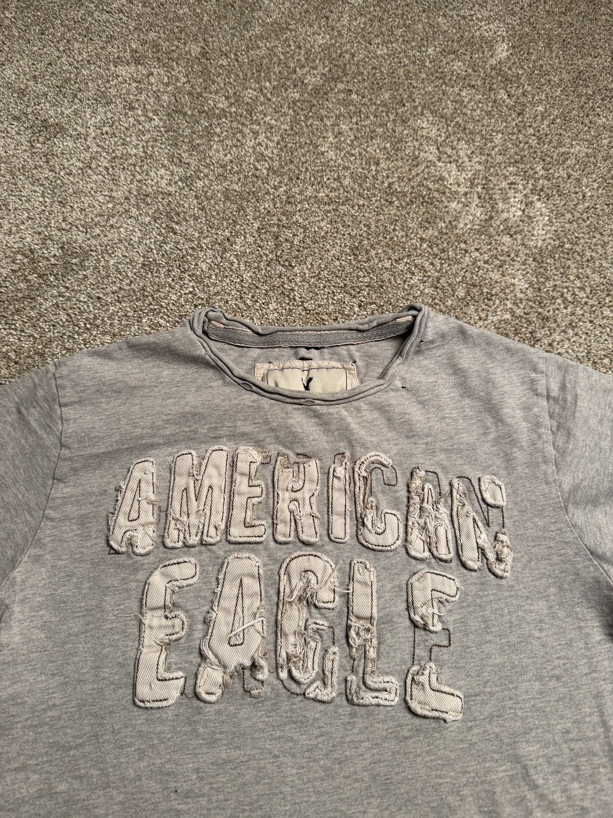 American Eagle Outfitters AMERICAN EAGLE HEATHER GREY DISTRESSED PATCHWORK TEE Size US M / EU 48-50 / 2 - 2 Thumbnail