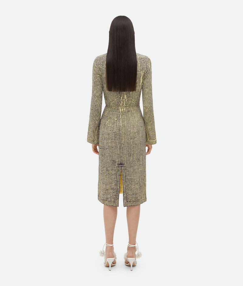 Bottega Veneta o1s1rm1125 Printed Viscose Creased Dress in Yellow/Charcoal Size XS / US 0-2 / IT 36-38 - 3 Thumbnail