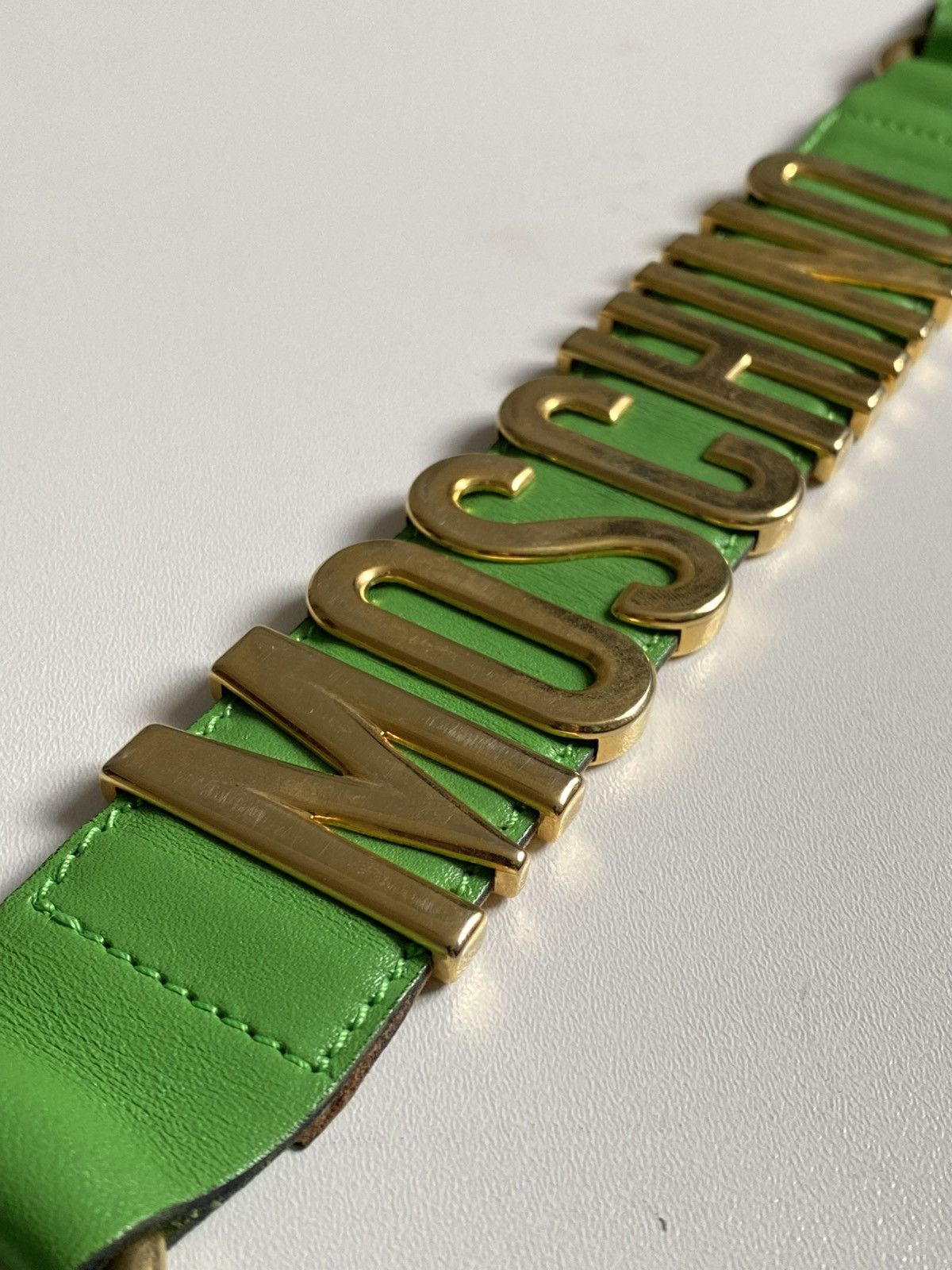 Moschino Moschino Logo Leather Belt Green Gold Logo Size ONE SIZE - 5 Thumbnail