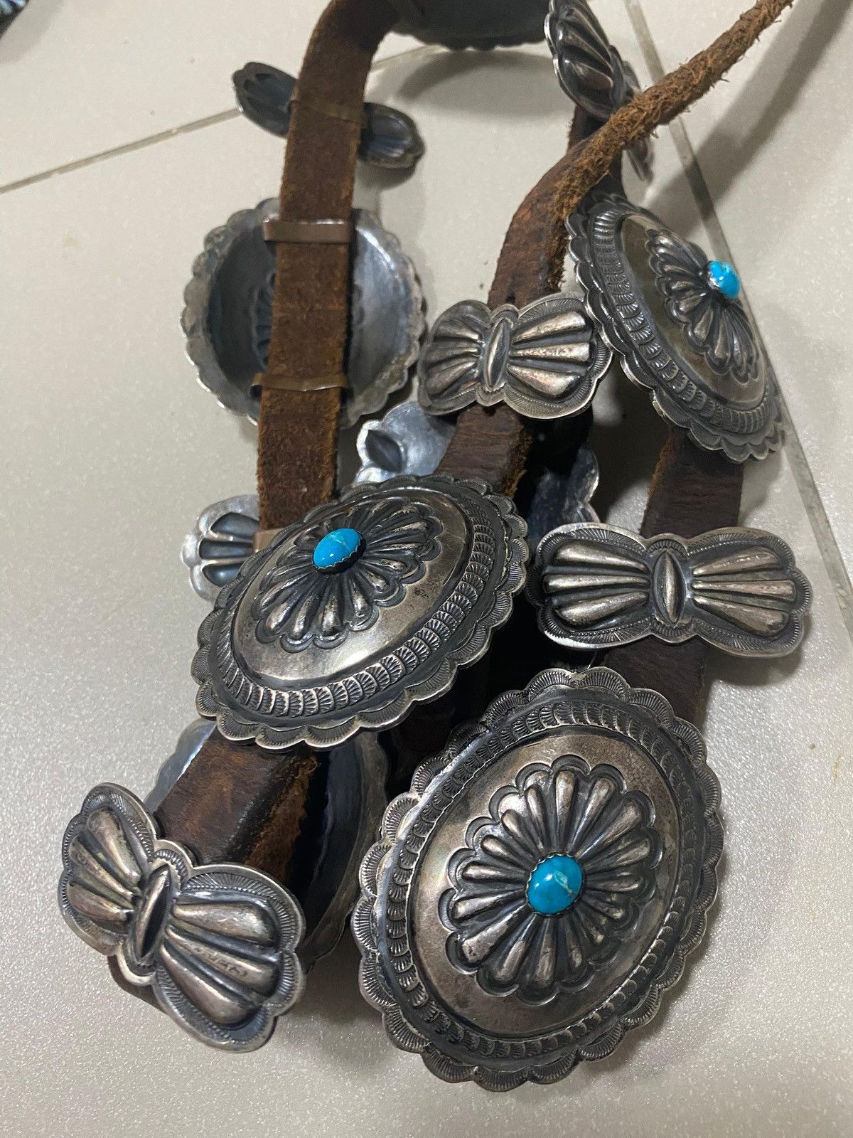 Sterling Silver Signed H Morgan Navajo Sterling ,Turquoise Concho Belt Size ONE SIZE - 4 Thumbnail