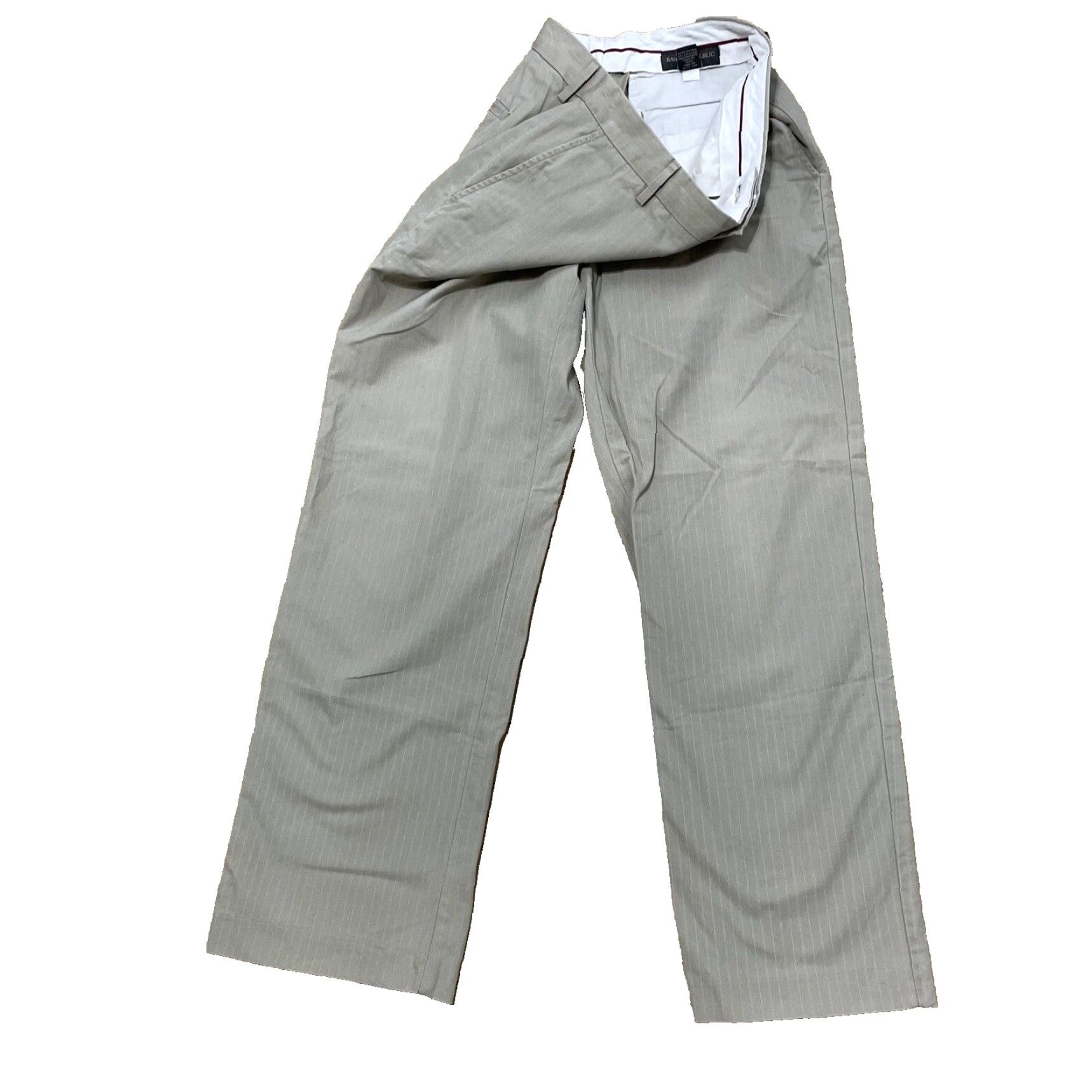 Banana Republic VINTAGE Banana Republic Pants Men 33x30 Flat Front Chino Beiga Khakis Pinstripe Nautical Preppy 2007 MENS Size US 33 - 3 Thumbnail