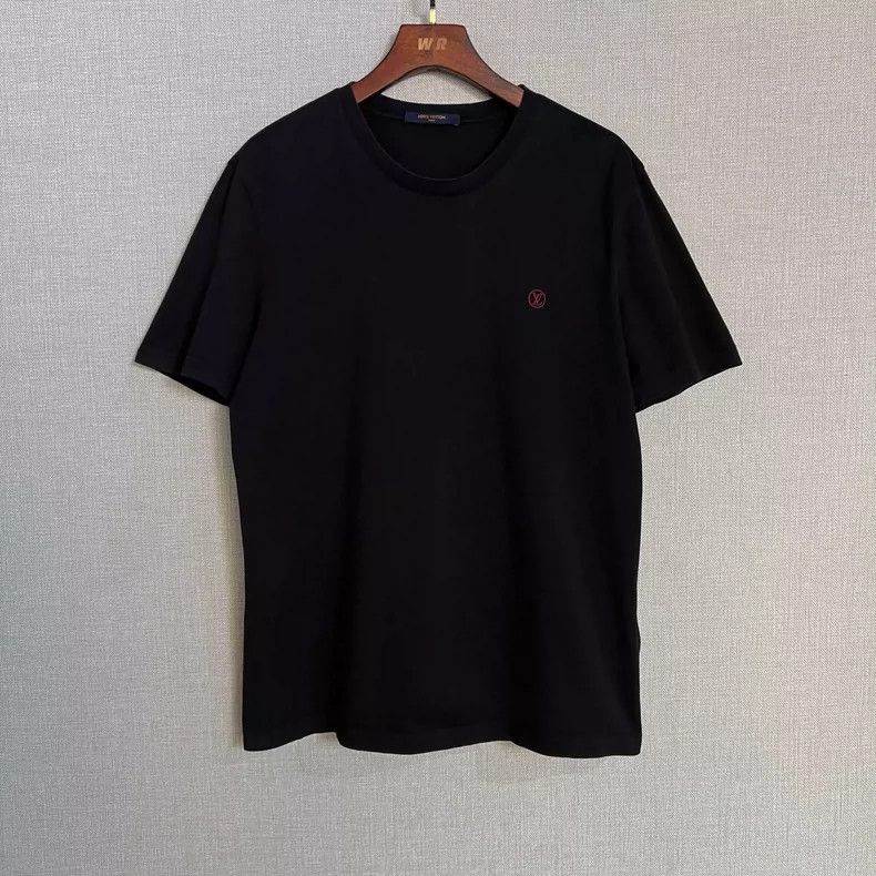 Louis Vuitton Black embroidered small logo round neck short