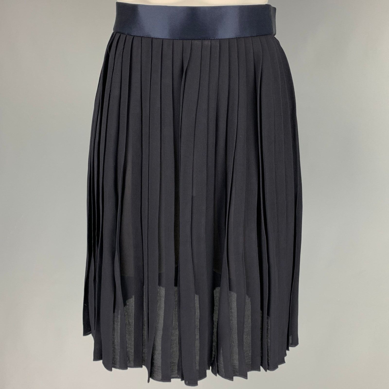 Donna Karan DONNA KARAN Size 8 Navy Rayon Pleated Below Knee Skirt Size 30" / US 8 / IT 44 - 1 Thumbnail