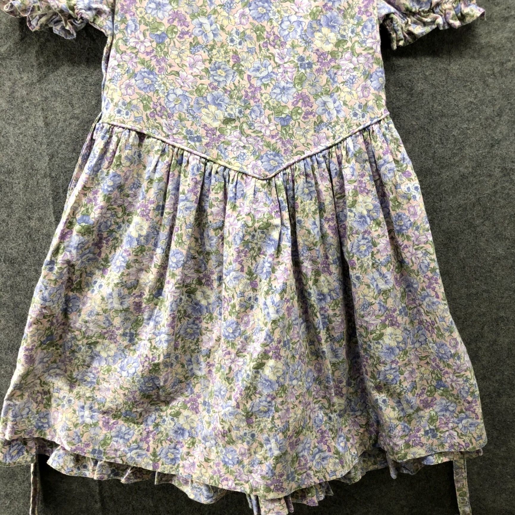 Vintage VINTAGE Girls 6X Floral Dress Puff Sleeve Purple A-Line Prairie Cottagecore 80s Size ONE SIZE - 4 Thumbnail