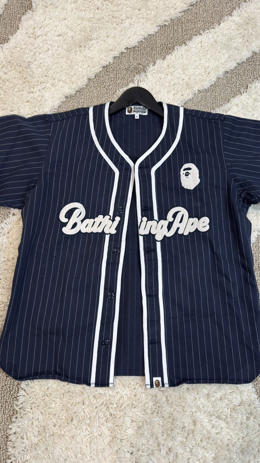 Bape Pinstripe Navy Baseball Jersey Size US M / EU 48-50 / 2 - 7 Thumbnail