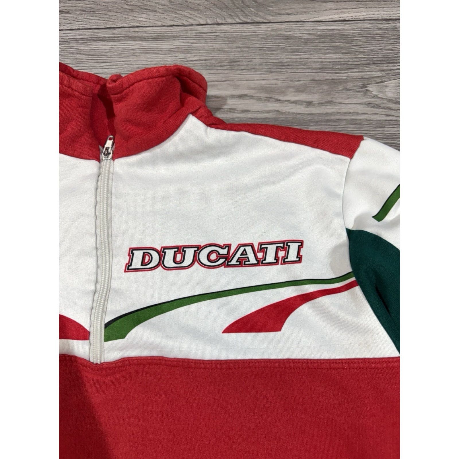 Vintage VINTAGE 90s Ducati Racing Sweatshirt Pullover 1/2 Zip Red White Green Sz M Mens Size US M / EU 48-50 / 2 - 6 Thumbnail