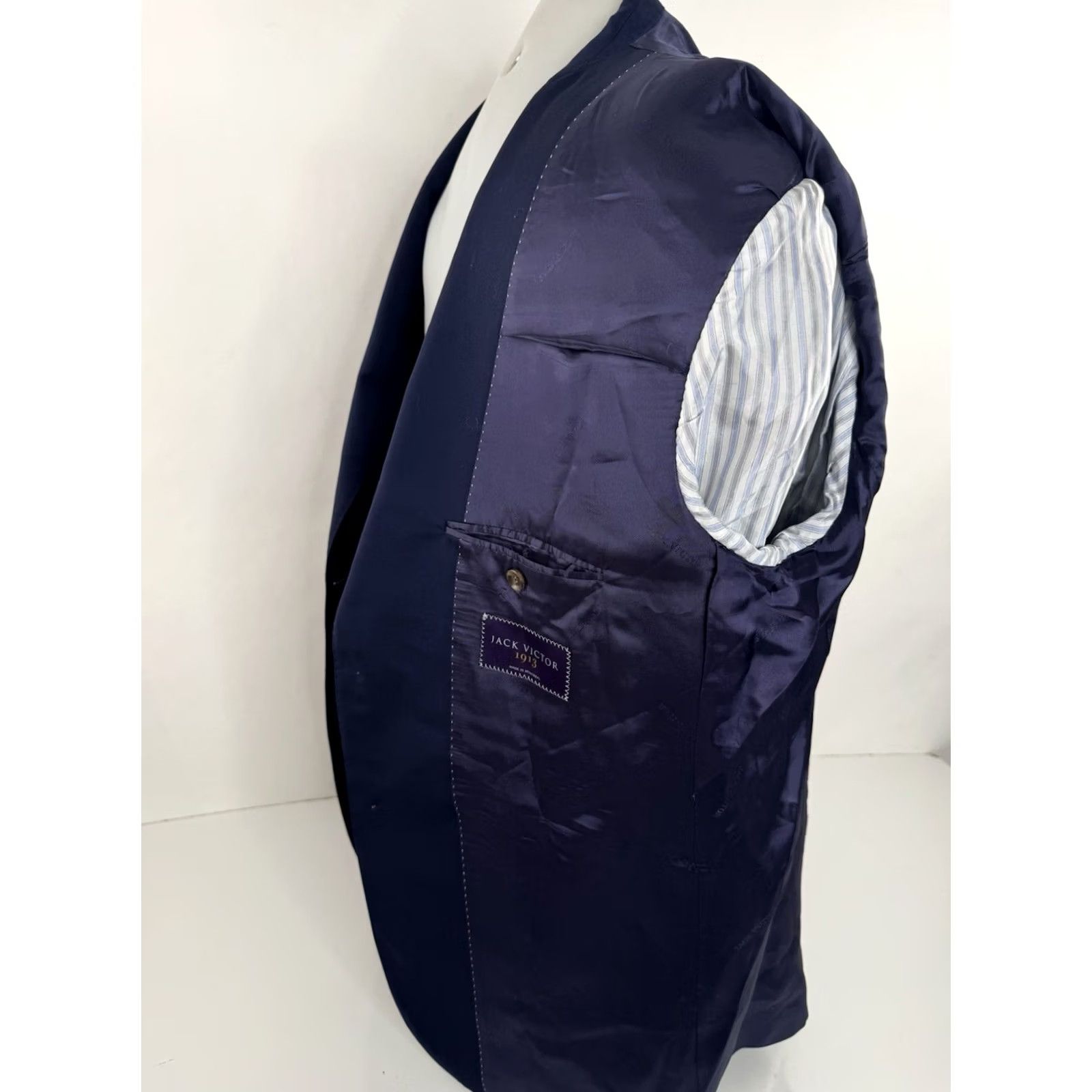 Jack Victor JACK VICTOR Blazer Wool Navy 46 R EXCELLENT - 1913 WOOL Vitale Barberis Canonico - Blazer Jacket Mens Size 46R - 5 Thumbnail