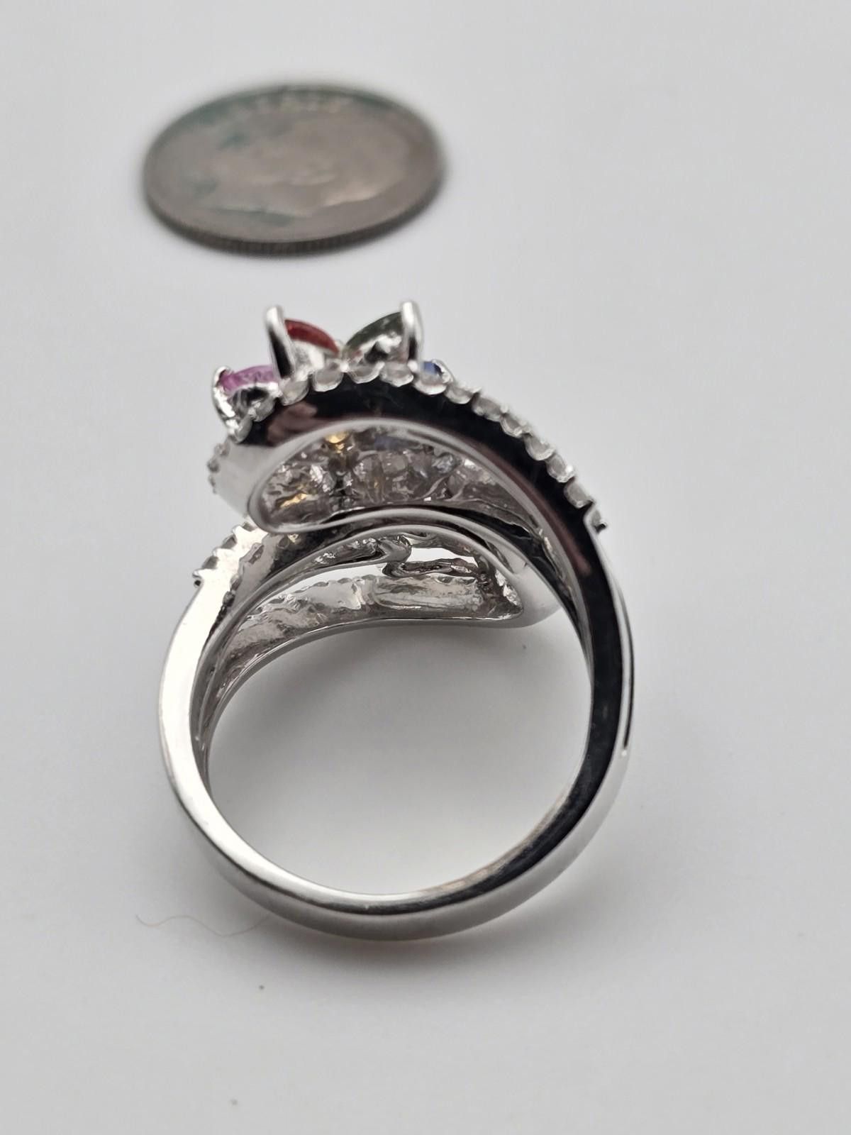 The Unbranded Brand 18k White Gold Floral Ring Rainbow Sapphire Diamond 1.8 ctw Size ONE SIZE - 5 Thumbnail