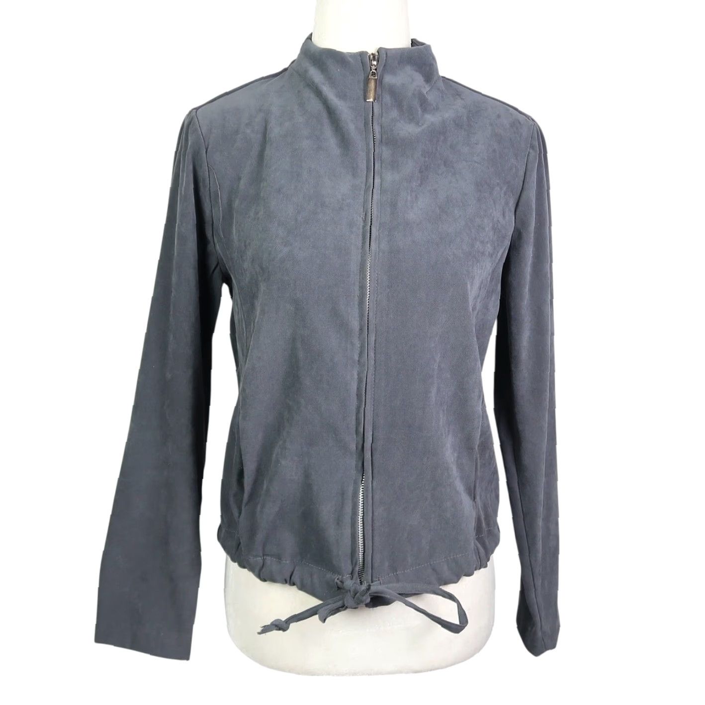 Vintage VINTAGE Clio Jacket Grey Zip Front 90s Petite Womens Small Long Sleeve Solid Faux Suede Polyester - Mens? Size S / US 4 / IT 40 - 2 Thumbnail
