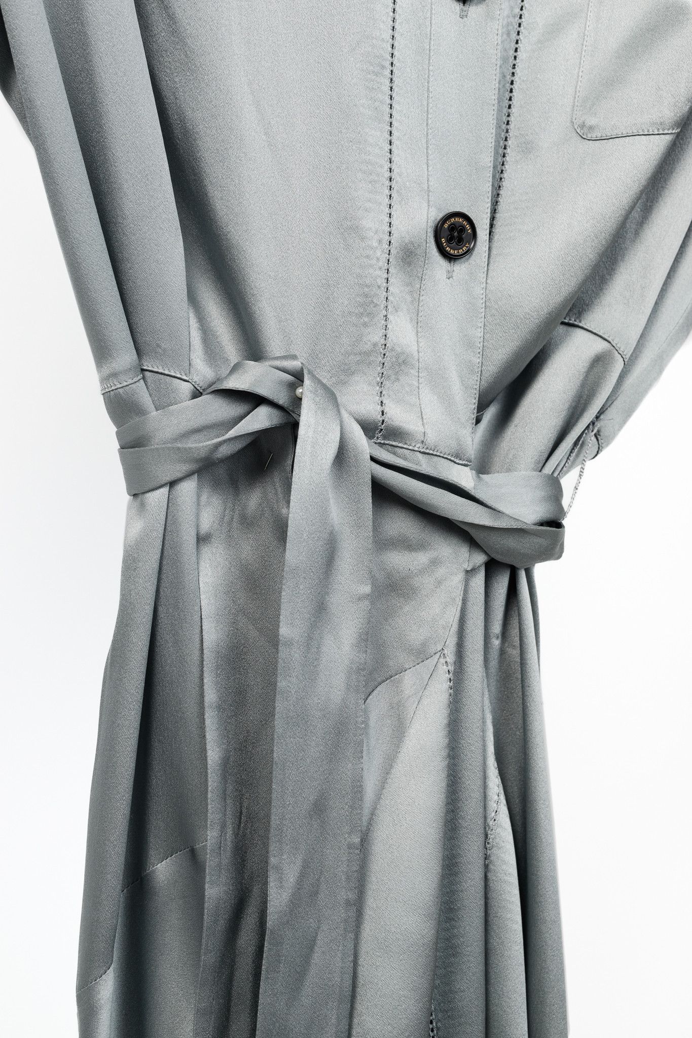 Burberry Burberry Emily Mineral Blue Silk-Satin Tie-Waist Shirt Dress Size S / US 4 / IT 40 - 7 Thumbnail
