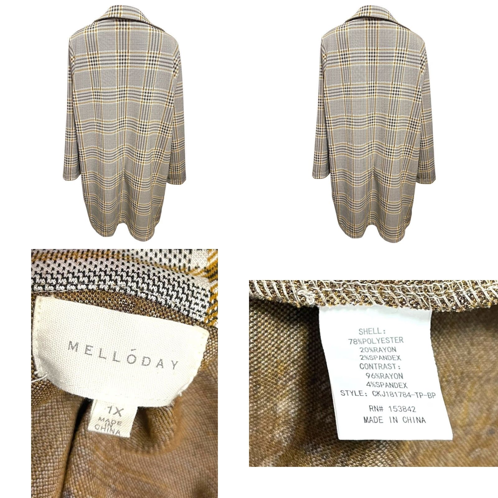 Etro VINTAGE Melloday Collared Long Plaid Open Jacket Pockets Womens Retro 1X Tan Polyester Jacket Women 1X XL? Size XL / US 12-14 / IT 48-50 - 8 Thumbnail