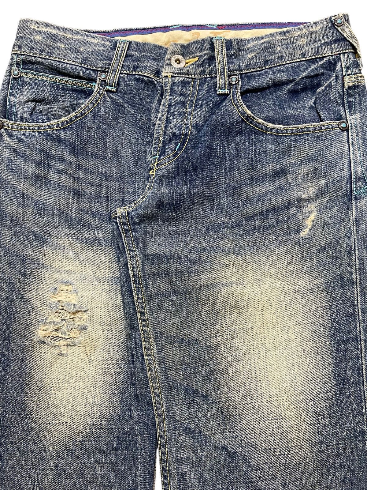 Evisu Vintage Japanese Brand Faded Stone Wash Distress Baggy Jeans Size US 29 - 4 Thumbnail