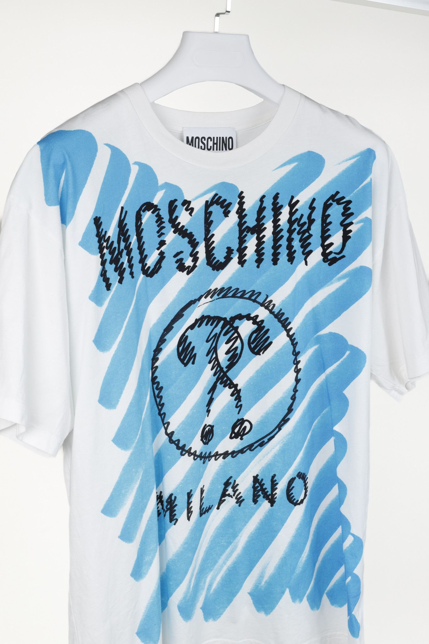 Moschino Moschino White & Blue Brushstroke Question T-Shirt Size US M / EU 48-50 / 2 - 3 Thumbnail