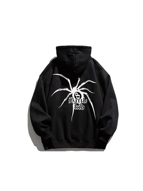 Designer Hip Hop Spider Print Thickened Loose Hooded Sweatshirt Size US L / EU 52-54 / 3 - 5 Thumbnail