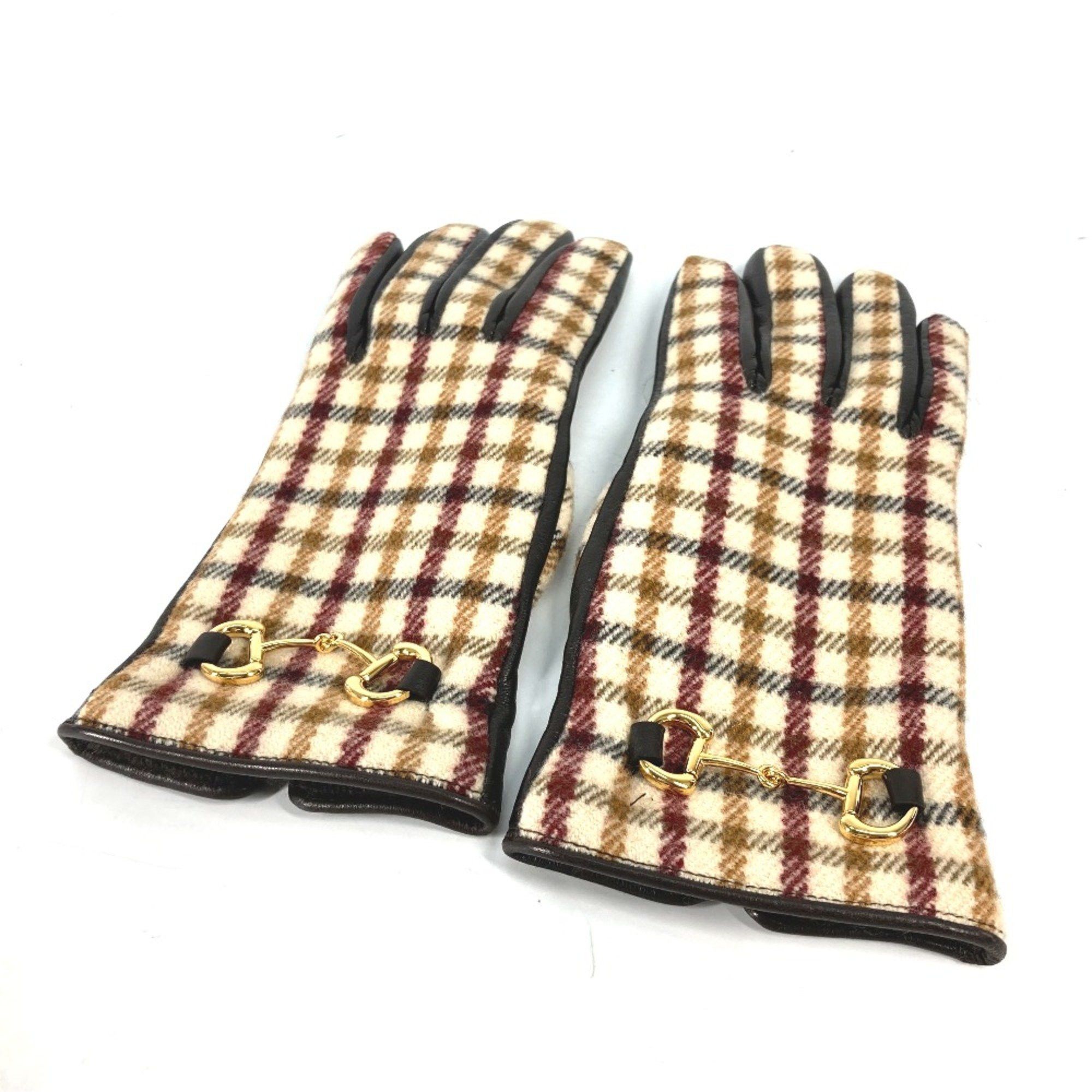 Gucci Gucci 603635 check gloves Glove Brown Beige Size ONE SIZE - 1 Thumbnail