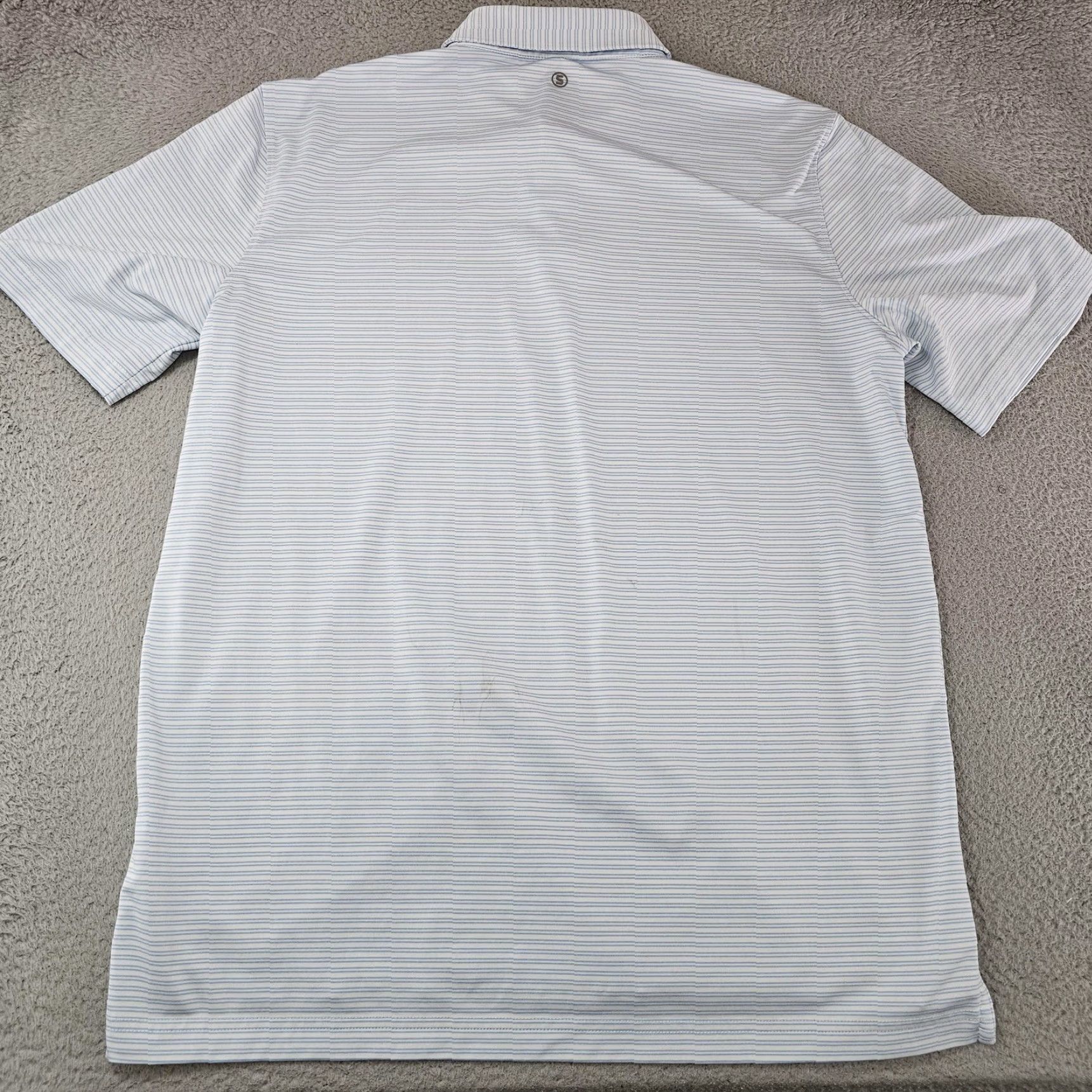 Vintage Stitch Polo Shirt Mens Large Light Blue White Stripe Performance Golf Stretch Size US L / EU 52-54 / 3 - 6 Thumbnail