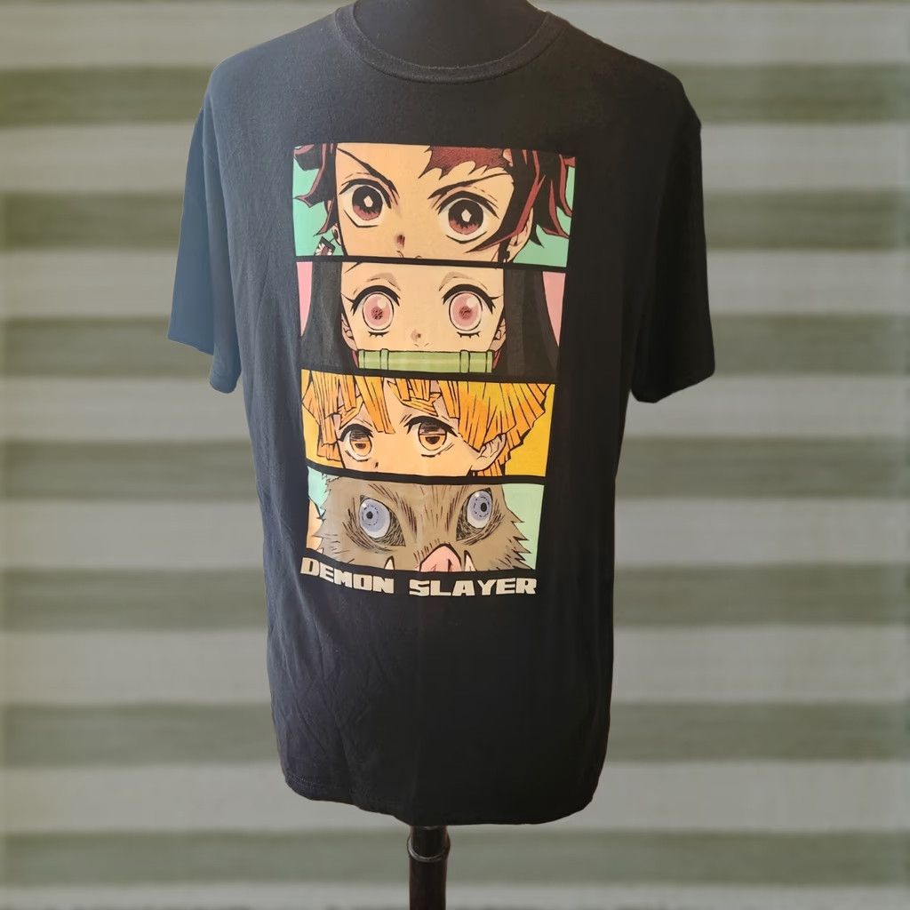 Vintage Demon Slayer T-Shirt Black Anime Character Eyes Graphic 2XL Mens Regular Short Sleeve Round Neck Bag for Men Size US XXL / EU 58 / 5 - 1 Thumbnail