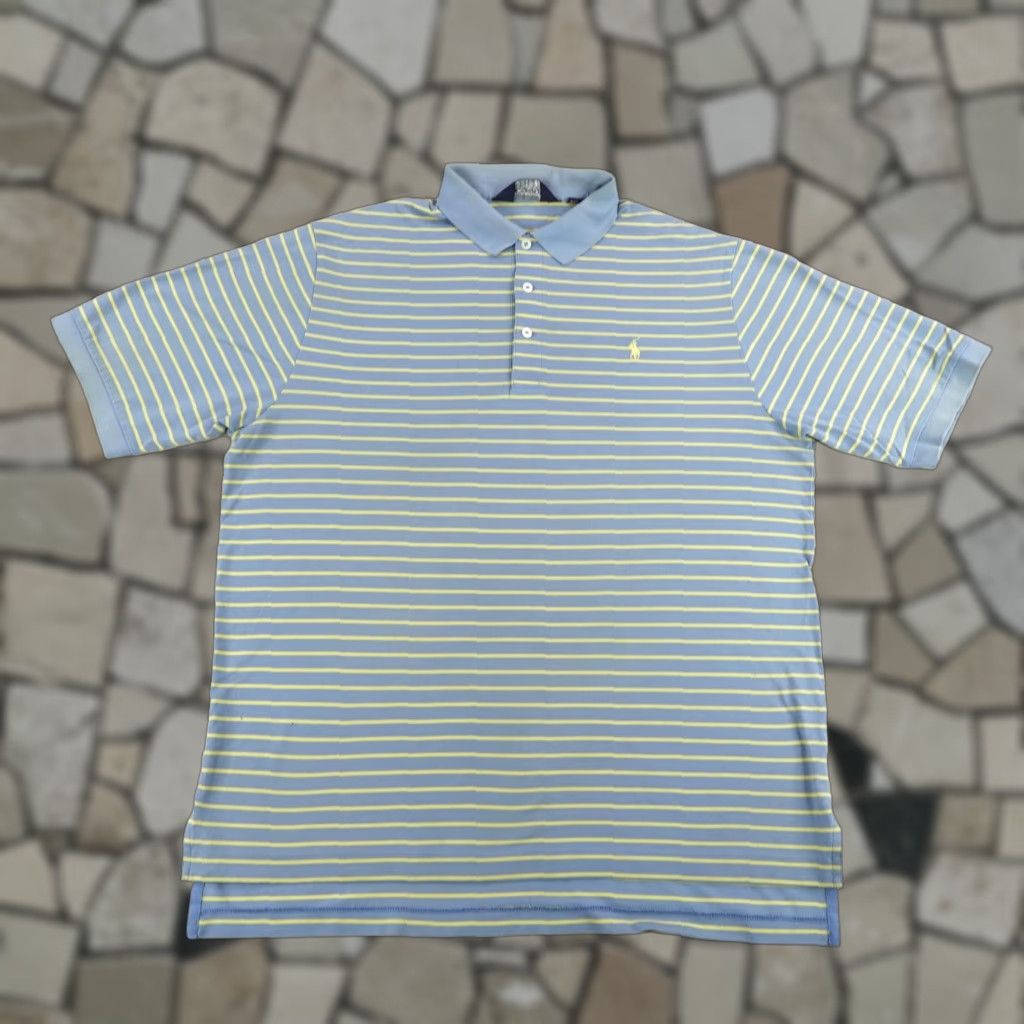 Polo Ralph Lauren Ralph Lauren Polo Shirt Mens Large Short Sleeve Golf Striped Pima Cotton Blue Yellow Size US L / EU 52-54 / 3 - 1 Thumbnail