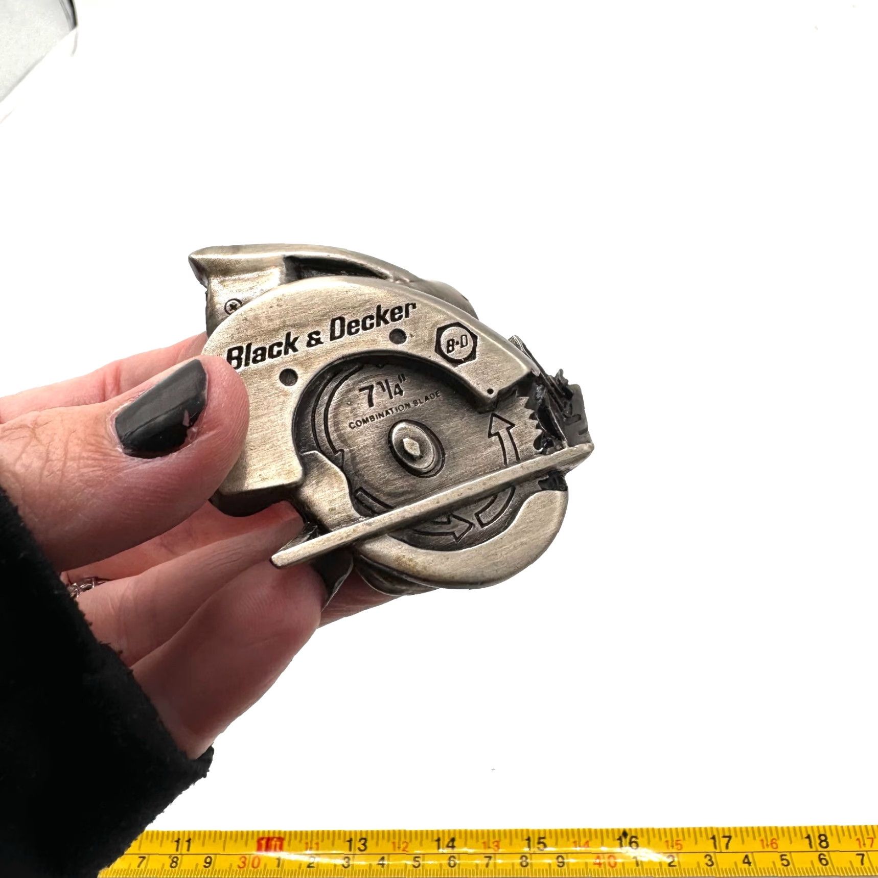 Vintage Bergamot Brass Works 1979 Black & Decker 7 1/4 Combination Blade Saw Metal Belt Buckle Western Buckle Men Belt Buckle Size ONE SIZE - 2 Thumbnail