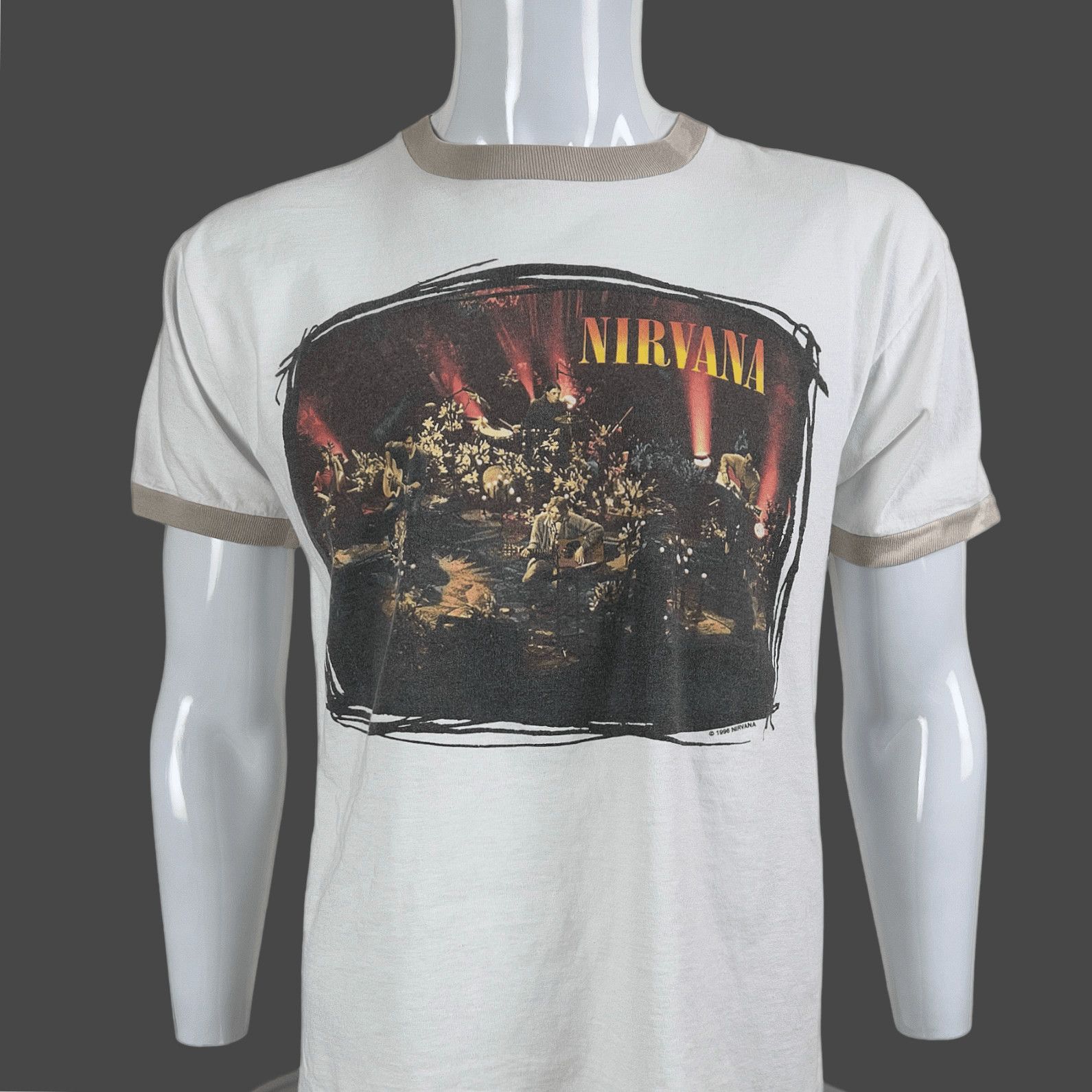 image of Nirvana Mtv Unplugged Shirt Vintage Kurt Cobain 20.5" X 27" in White, Men's (Size Medium)