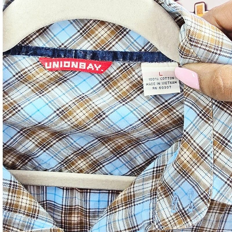 UNIONBAY Unionbay Brown Blue Plaid Cotton Button Down Shirt Size L Size US L / EU 52-54 / 3 - 4 Thumbnail