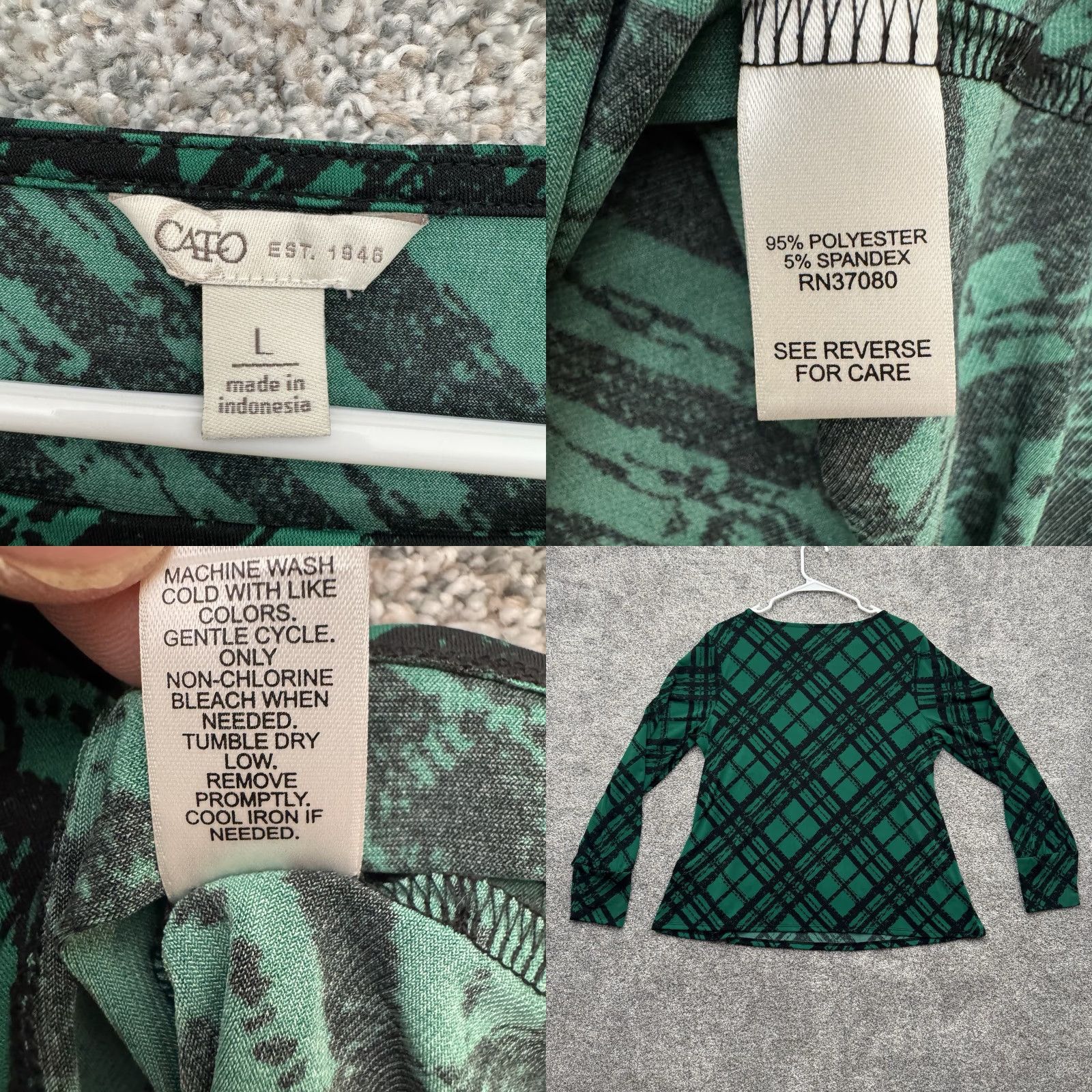 Vintage Cato Blouse Shirt Keyhole Retro 70s Night Out Office Chic Women L Green Maximalist Statement Party Regular Size L / US 10 / IT 46 - 8 Thumbnail
