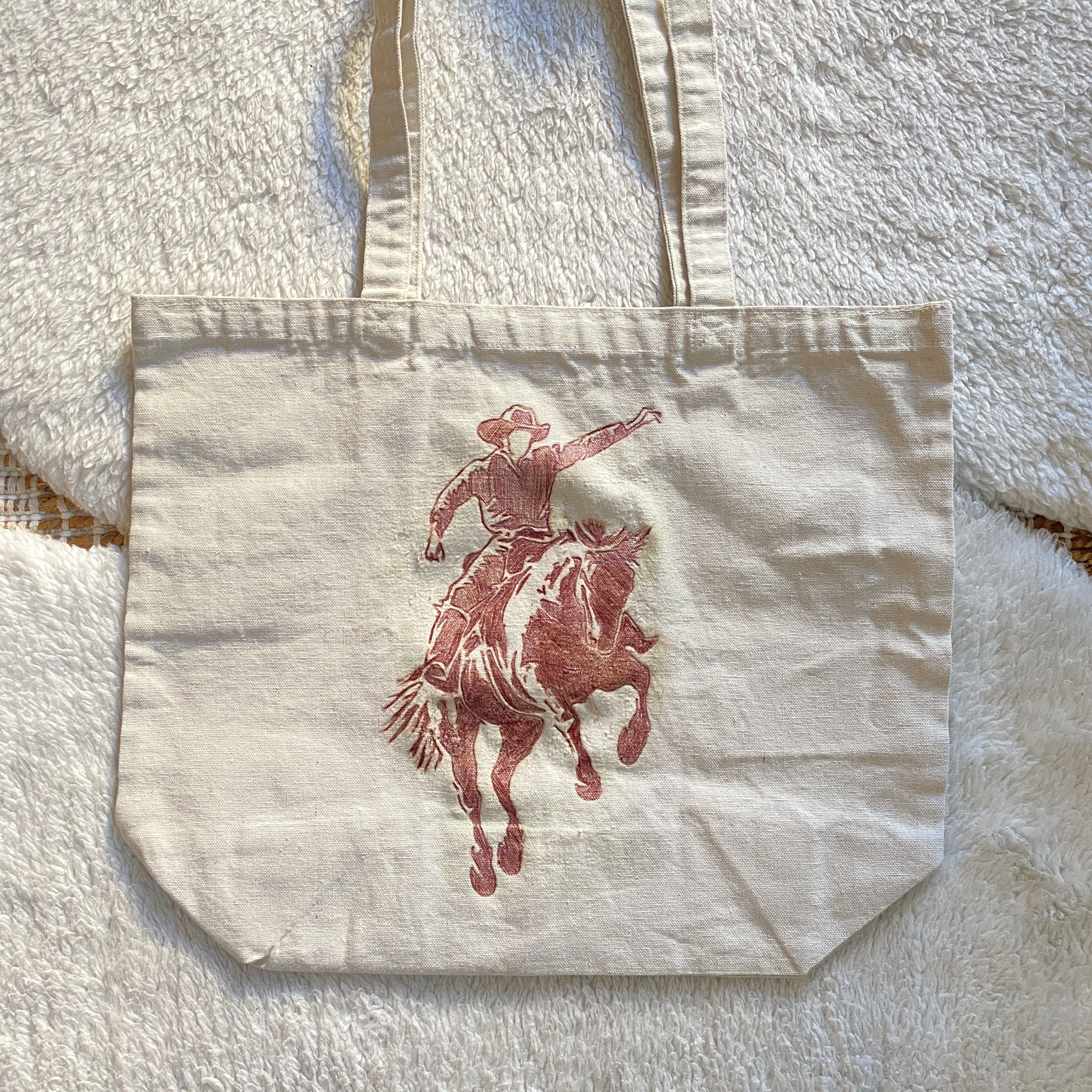 Other Hand-Burned Cowboy Canvas Tote Bag – One-of-a-Kind Design Size ONE SIZE - 7 Thumbnail
