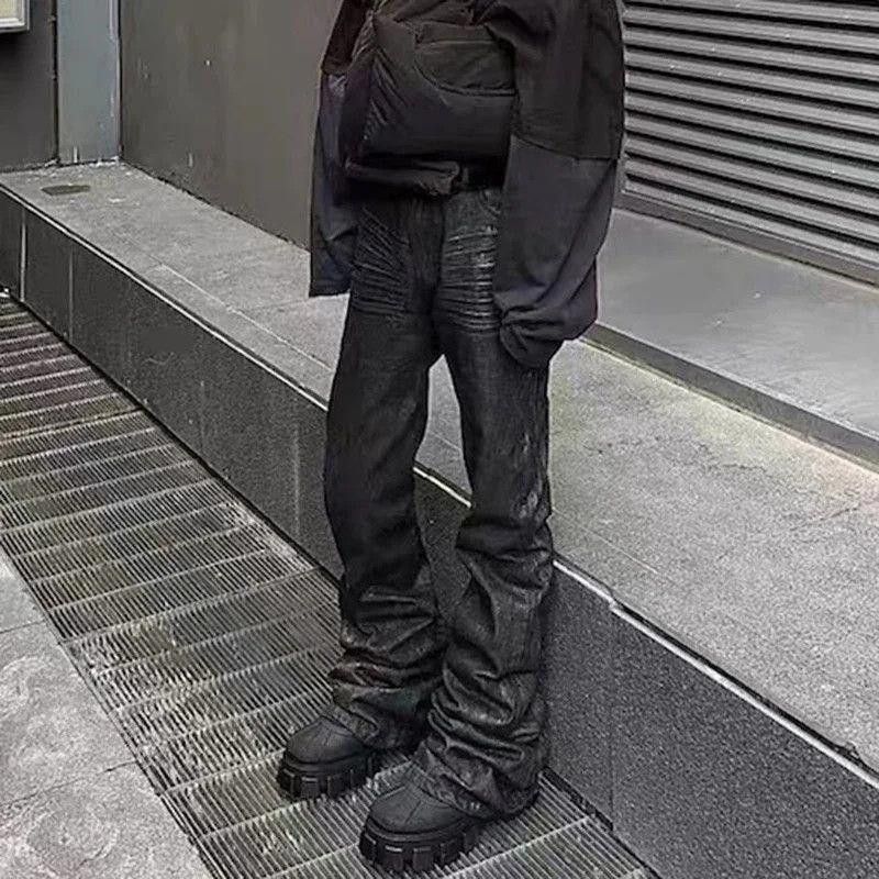 Other Black Waxed Stacked Flared Denim Jeans Size US 33 - 1 Thumbnail