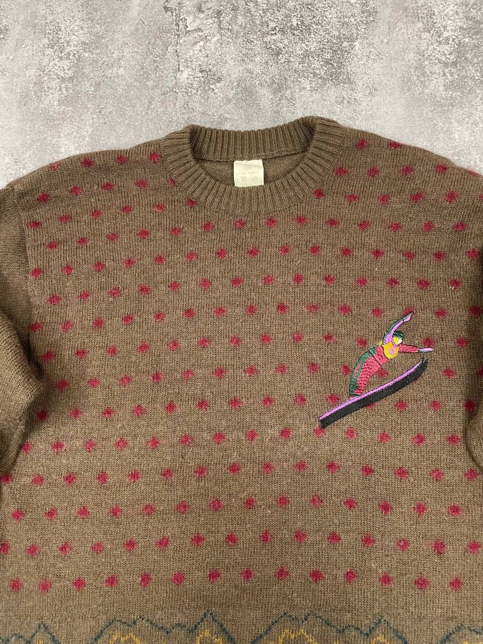 Vintage Vintage Knit Sweater Brown Patterned Crewneck Jumper Wool Size US XL / EU 56 / 4 - 2 Thumbnail