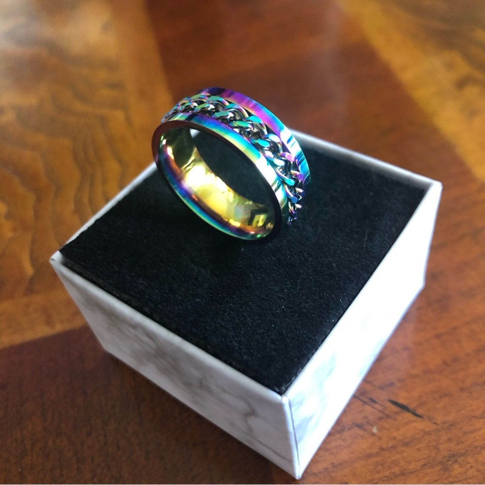 Jewelry Men’s rainbow titanium steel chain band ring NWT 9 Size ONE SIZE - 7 Thumbnail