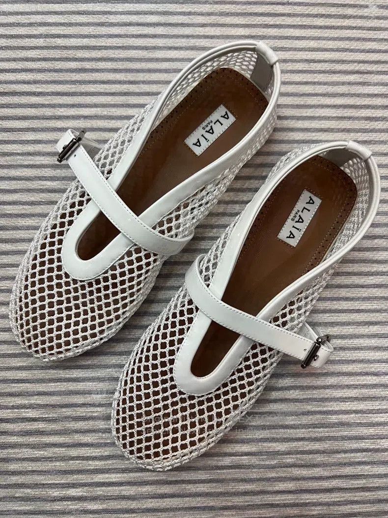 Alaia Alaia White Net Women's Dance Flat Shoes Size US 6.5 / IT 36.5 - 1 Thumbnail