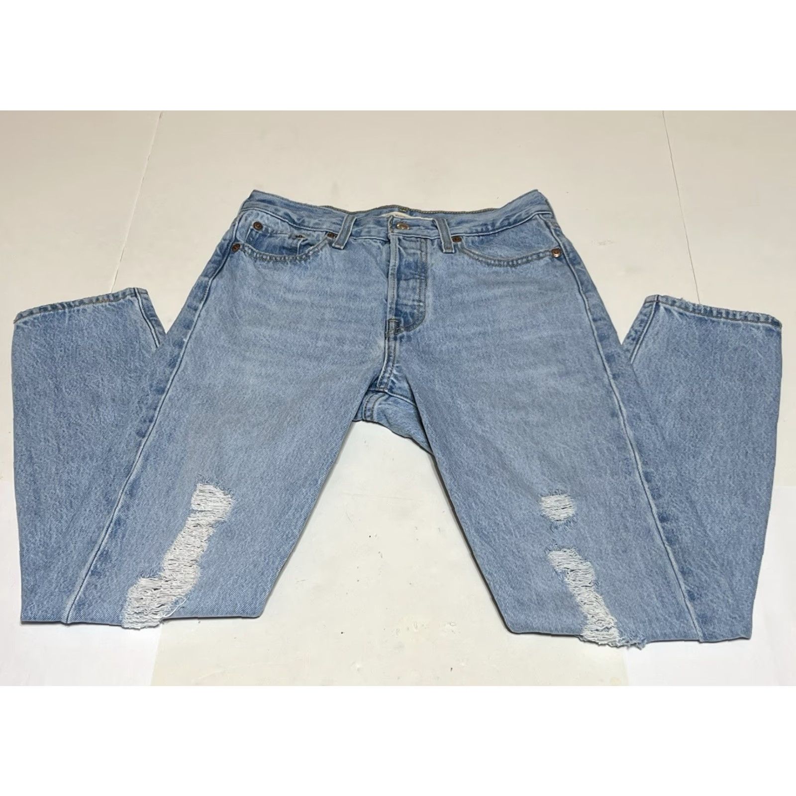 Levi's Levi's Jeans Womens 26x27 Light Blue Distressed Wedgie Button Fly Straight Denim Levi's Size 26" / US 2 / IT 38 - 2 Thumbnail