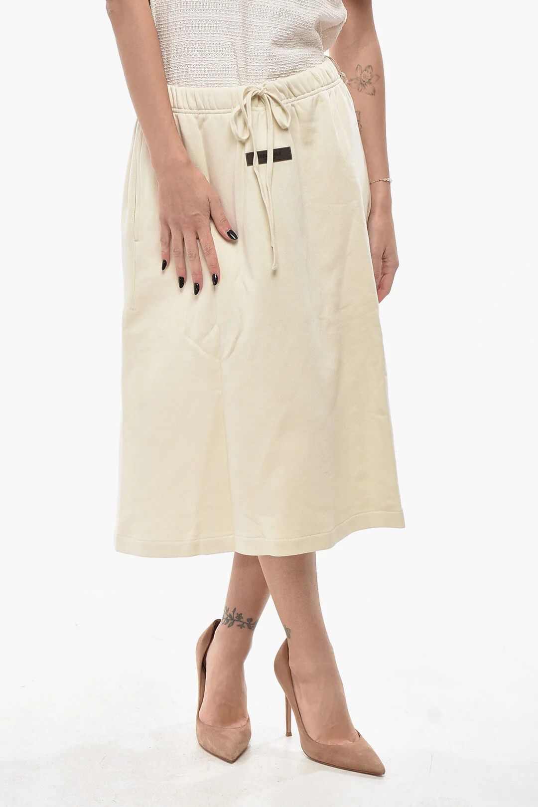 Fear of God og1mm0326 Jersey Flared Midi Skirt in Beige Size 32" / US 10 / IT 46 - 1 Thumbnail