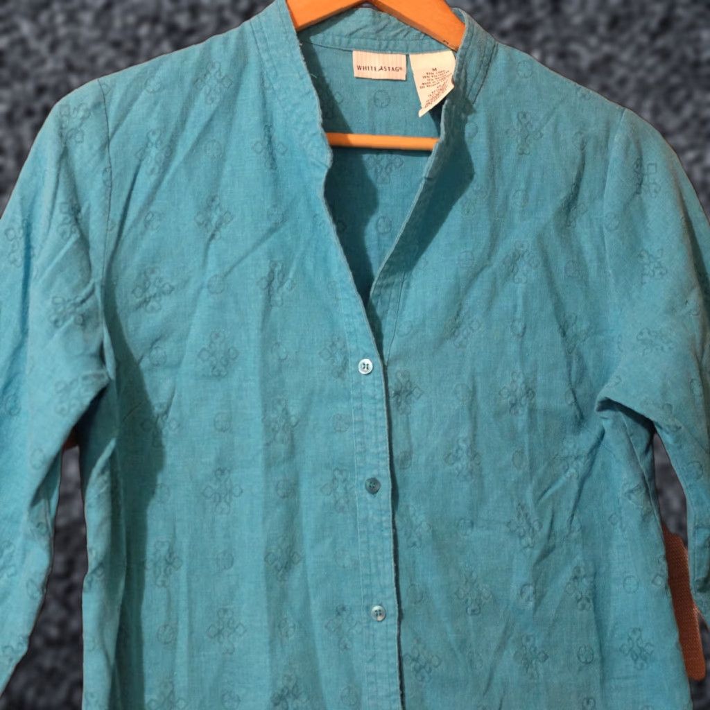 Vintage White Stag Linen Blend Shirt Button Front Teal Womens M Size M / US 6-8 / IT 42-44 - 1 Thumbnail