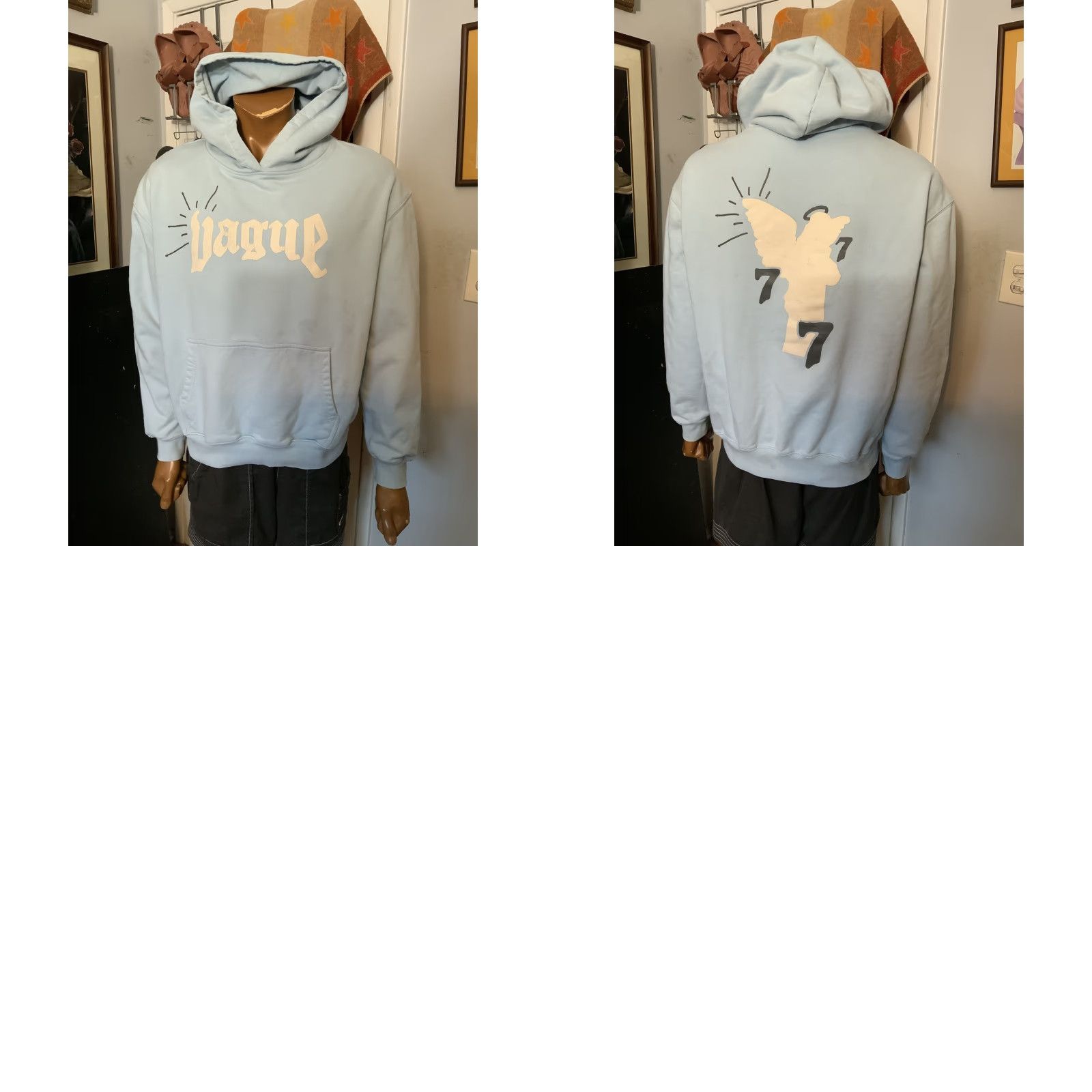 Vintage VINTAGE Vague Studios Hoodie Pullover Unisex Adults XL Light Blue Heavyweight 777 Angel Graphic Crewneck? Size US XL / EU 56 / 4 - 10 Thumbnail