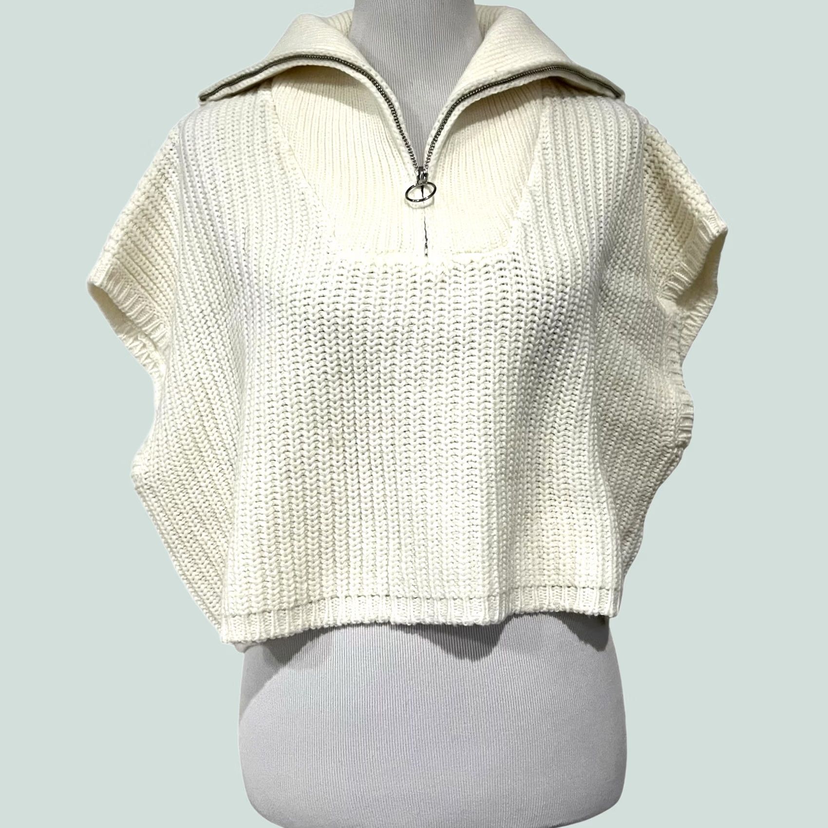 Vintage Lattelier Women’s Sweater Boxy Pullover 1/4 Zip Foldover Collar Ivory Cream Sz S Size S / US 4 / IT 40 - 1 Thumbnail