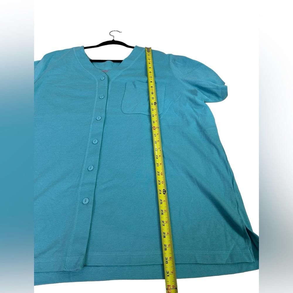 Designer Woman Within l Aqua Blue Button Down Top 2X Size XXL / US 16-18 / IT 52-54 - 6 Thumbnail